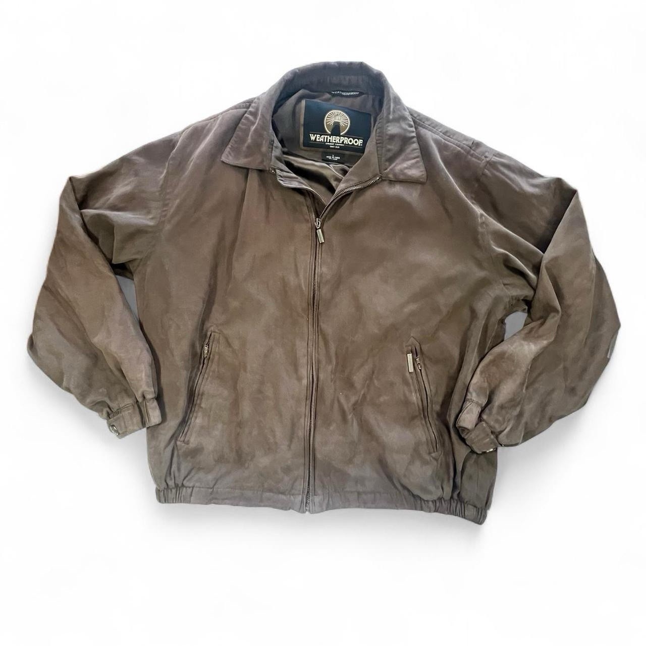 Weatherproof Men’s Faux Suede Bomber Jacket Tan Brown Full Zip Coat Large