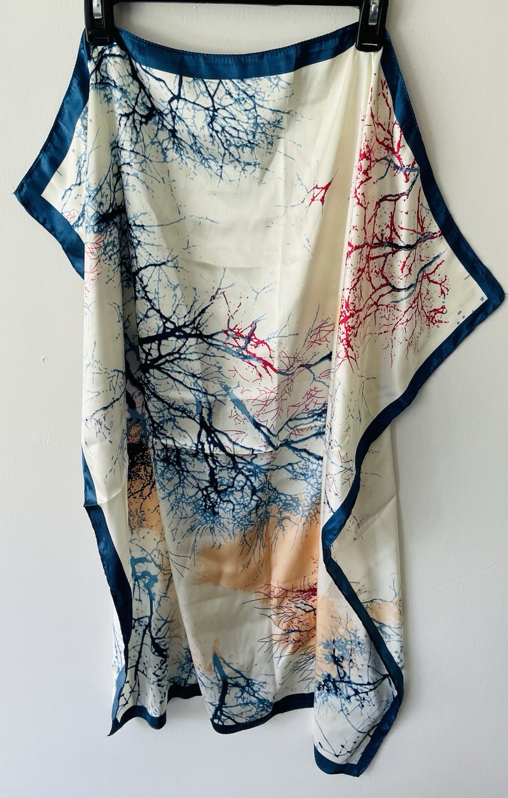 Womens Scarf 35 in Tree Pattern Beige Blue Abstract