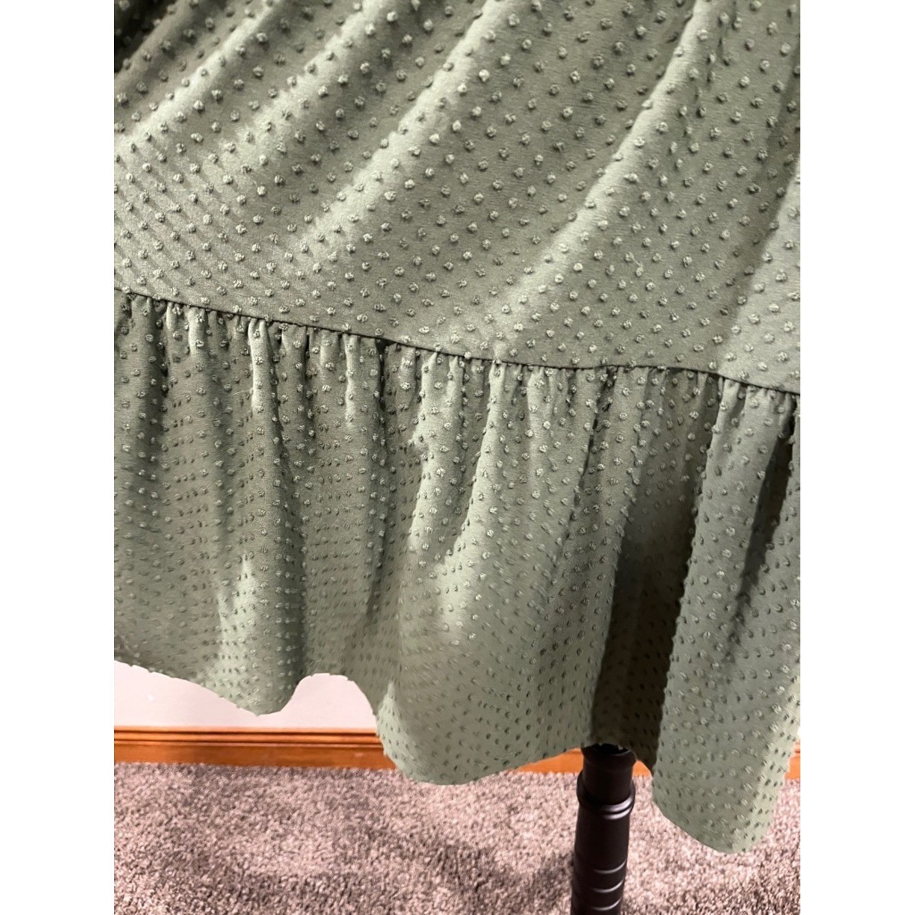 J. Crew Olive Green Textured Tiered puffy short sleeves Midi Dress