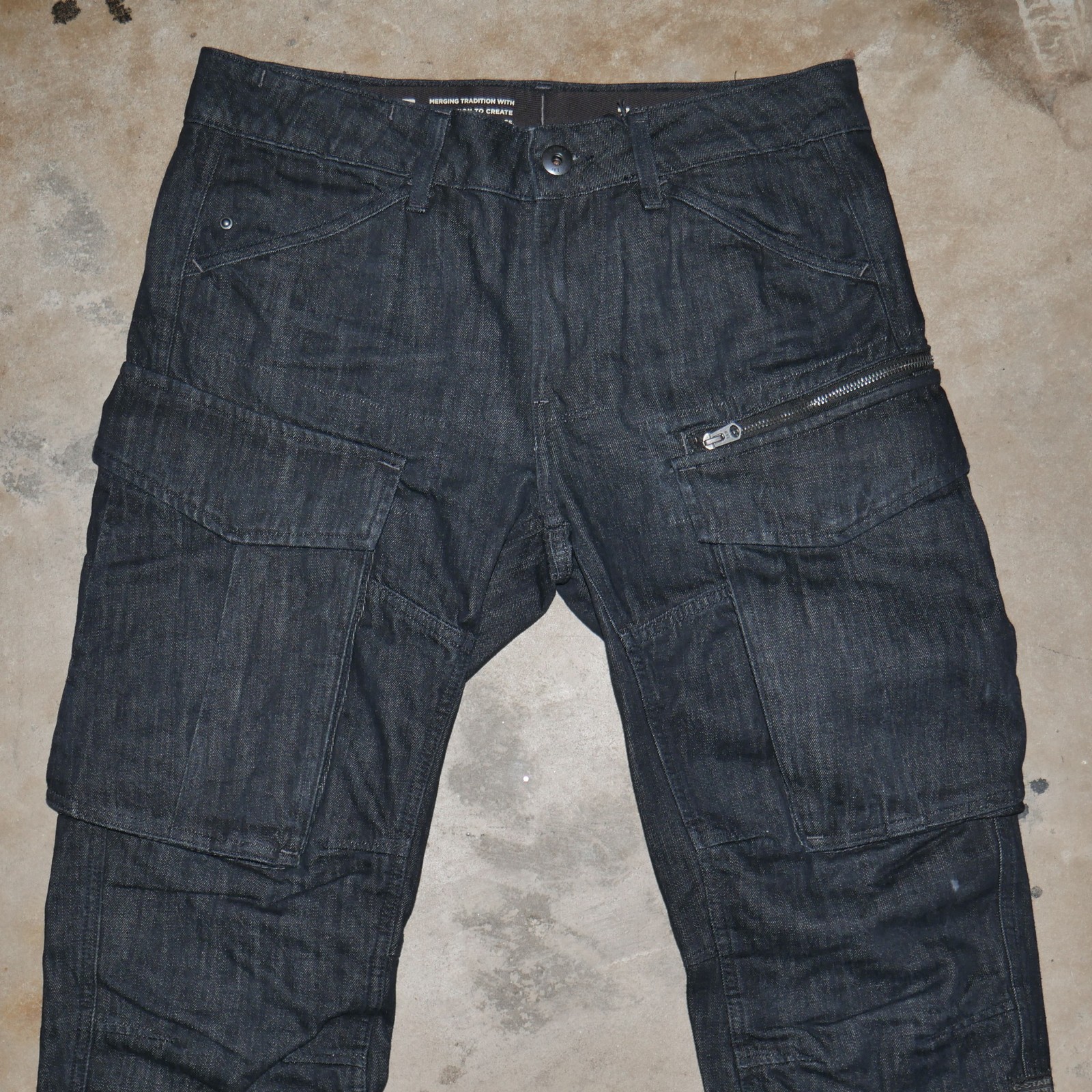 G-Star 3D Cargo Tapered Jeans Mens Size 32×30 Dark Rinse Denim Moto Pants NWT
