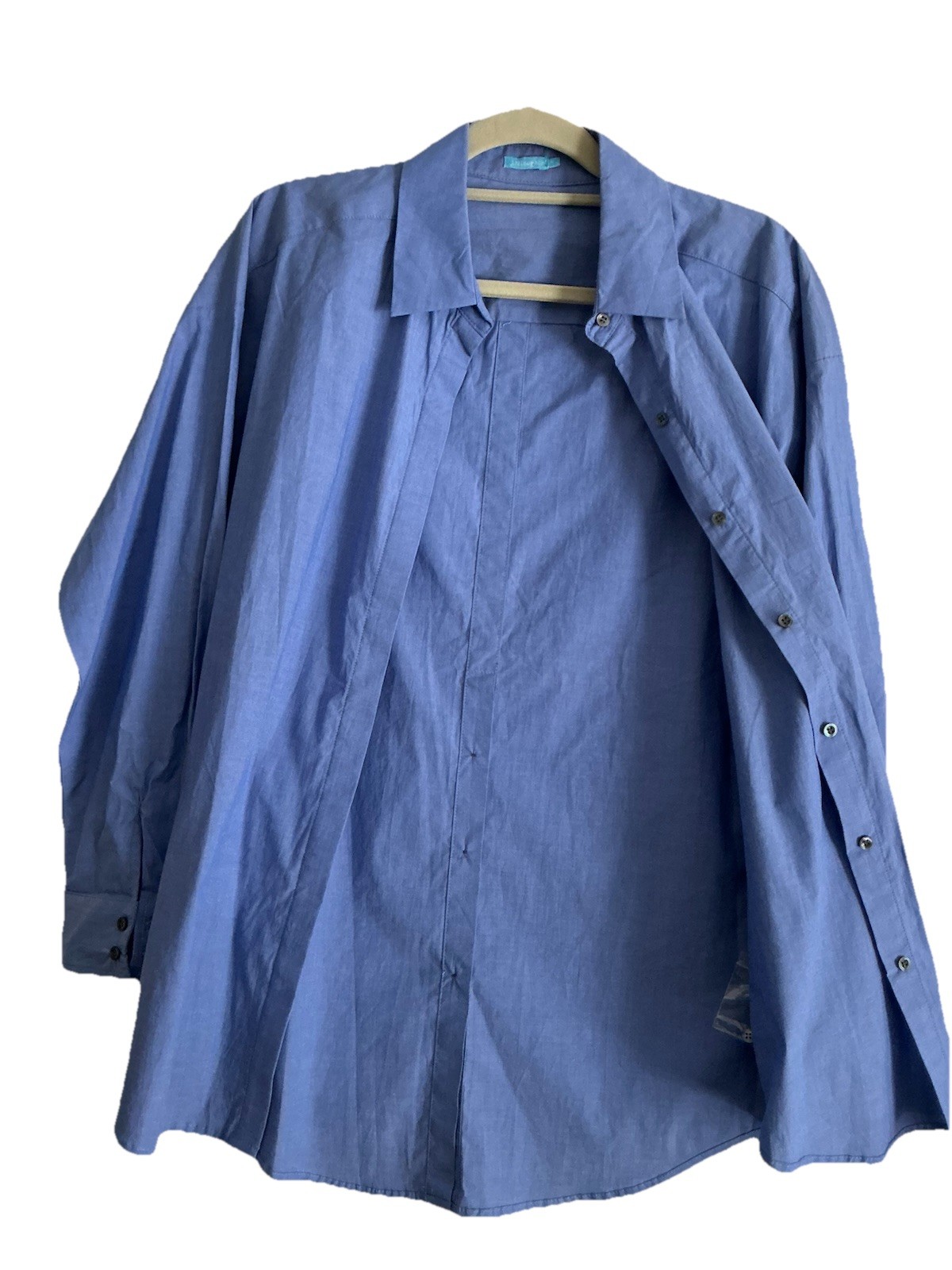 J.McLaughlin Sz Med Shirt Cotton Blue Stretch Button Front Collared Long Sleeve