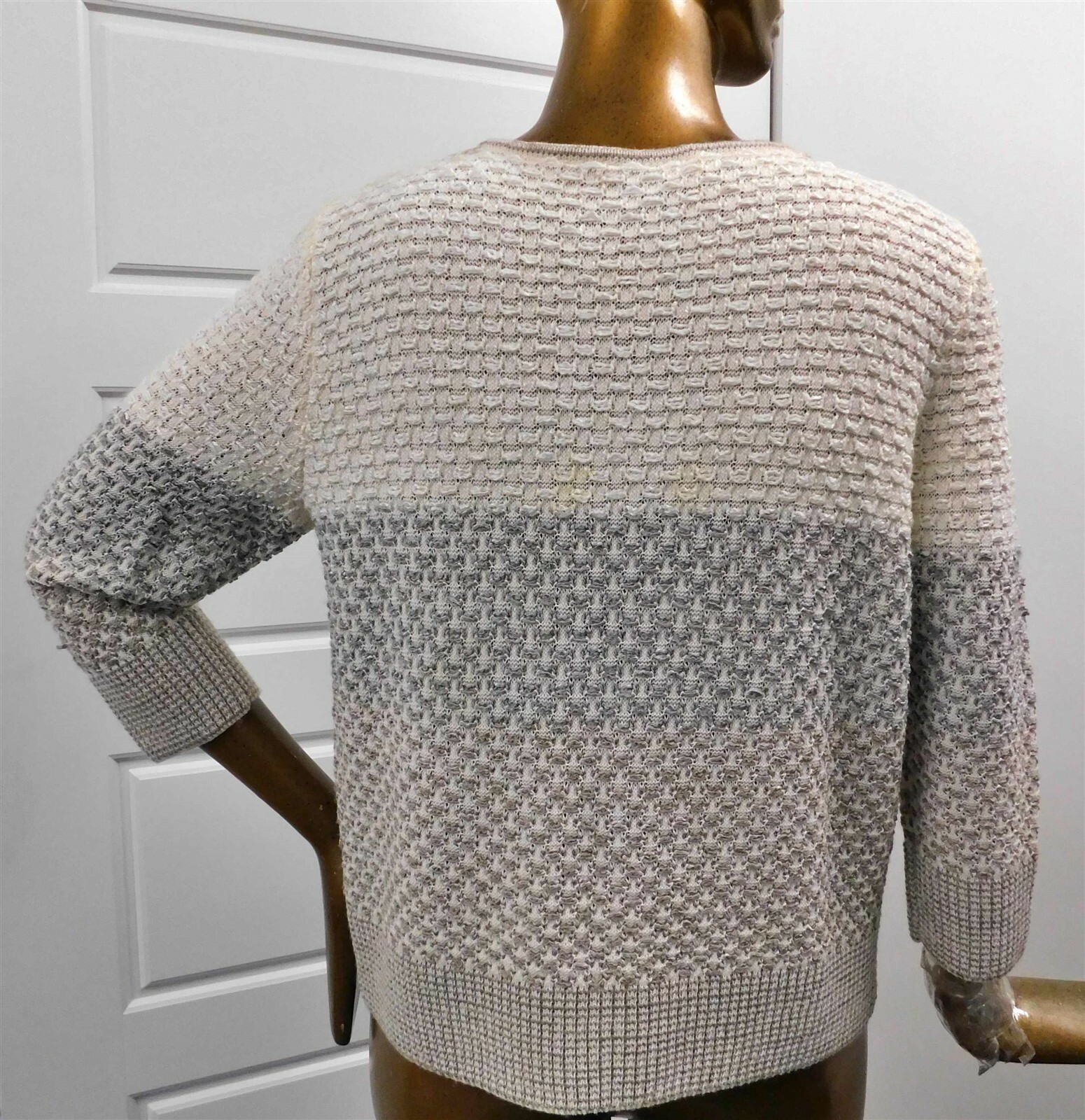 St John Ivory Gray Knit Snap Front Sweater Jacket sz L
