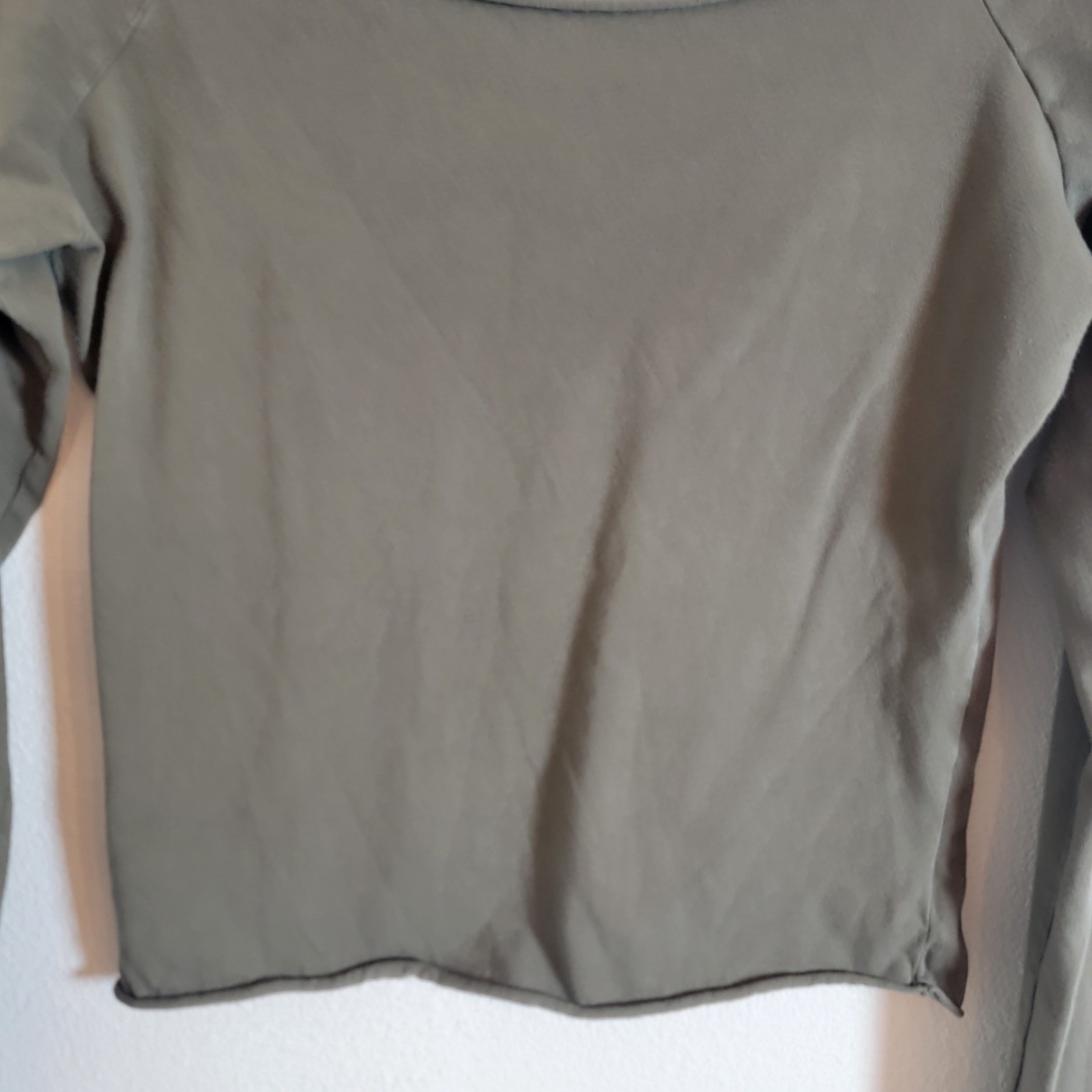 Brandy Melville Olive Green Long Sleeve Cotton Boat Neck Top OS (XS?) Casual