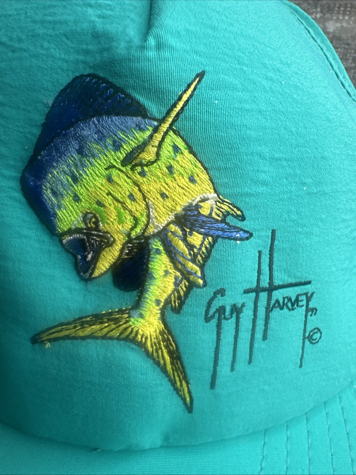 GUY HARVEY Ltd Fishing Hat Snapback SZ M/L Hat SIGNED Mahi Louisville Mfg Co.
