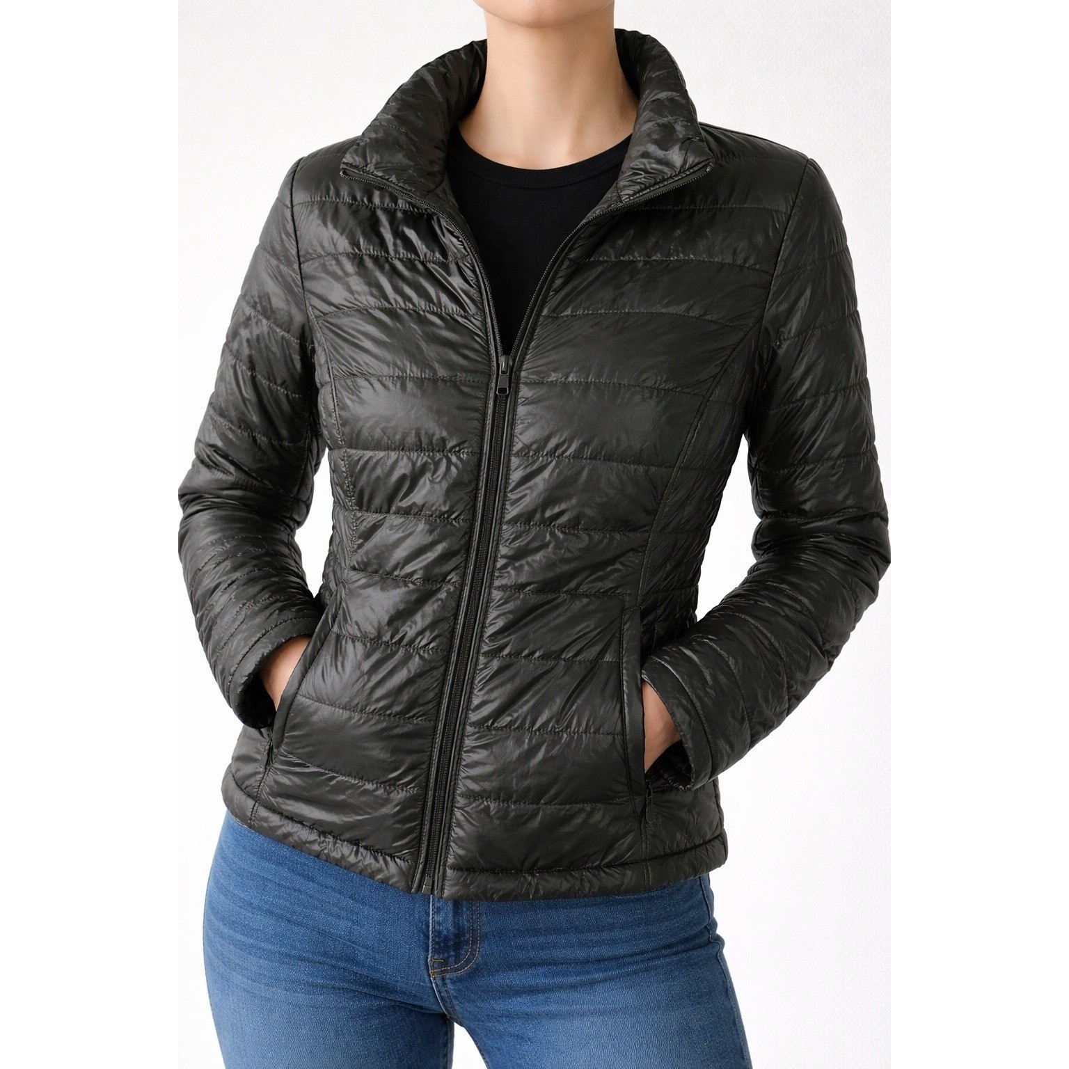 Misesny Couture Womens Sherpa Lined Quilted Puffer Jacket Green LN1501 Large