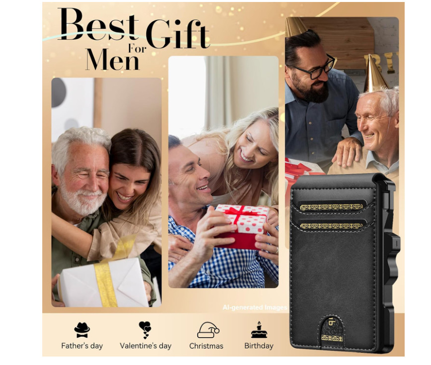 Minimalist Smart Wallet RFID Blocking Pop Up Card Holder Leather Money Clip Blac