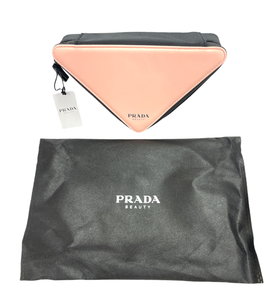 Prada Triangle Clutch Bag Cosmetic Pouch Pink & Black NWT