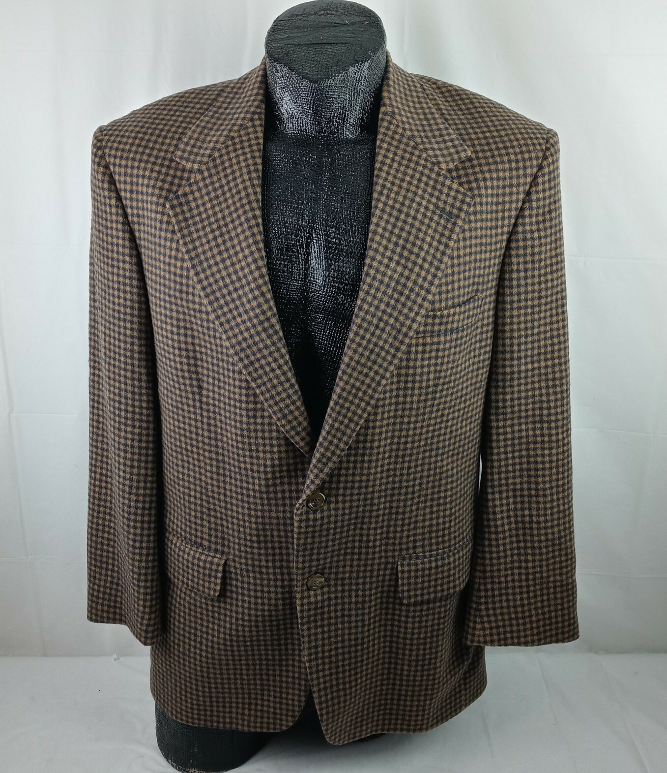 Vintage Bill Blass Classics Sportcoat 40R Men Brown Camel Hair Gingham Check USA