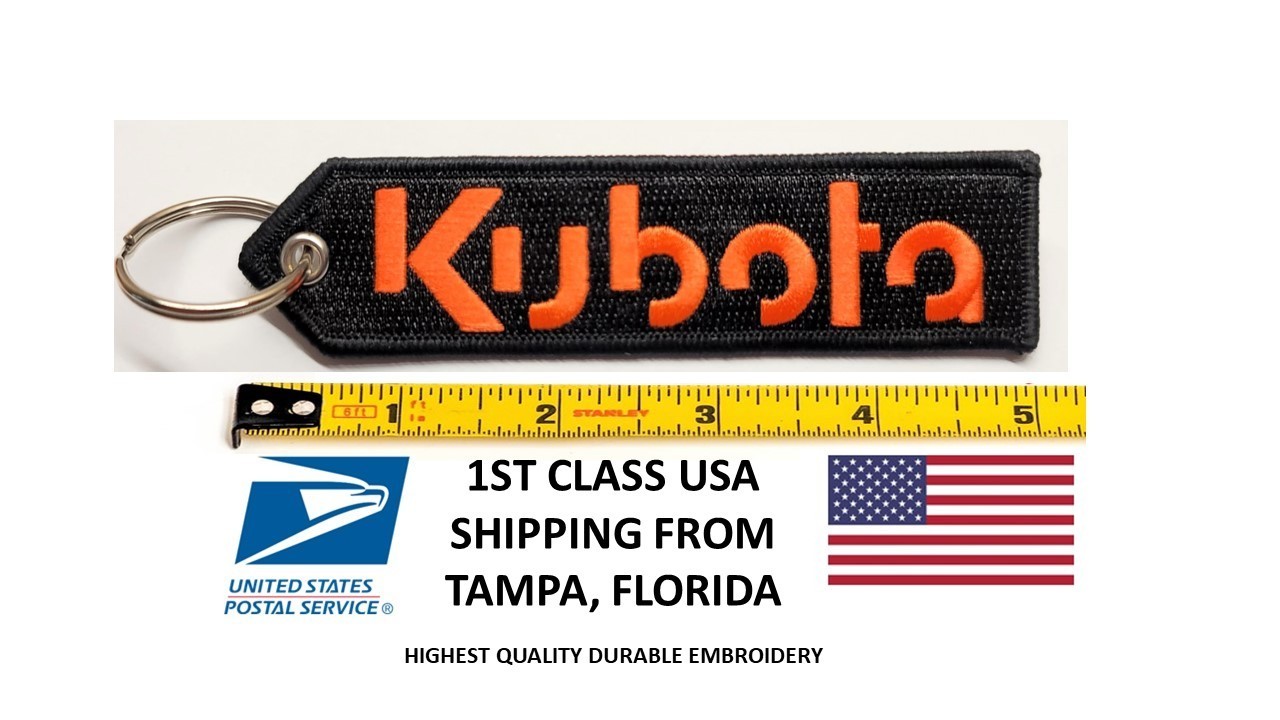 Kubota Tractor Keychain Patch Double-Sided Embroidered Tractor Key Tag Fob