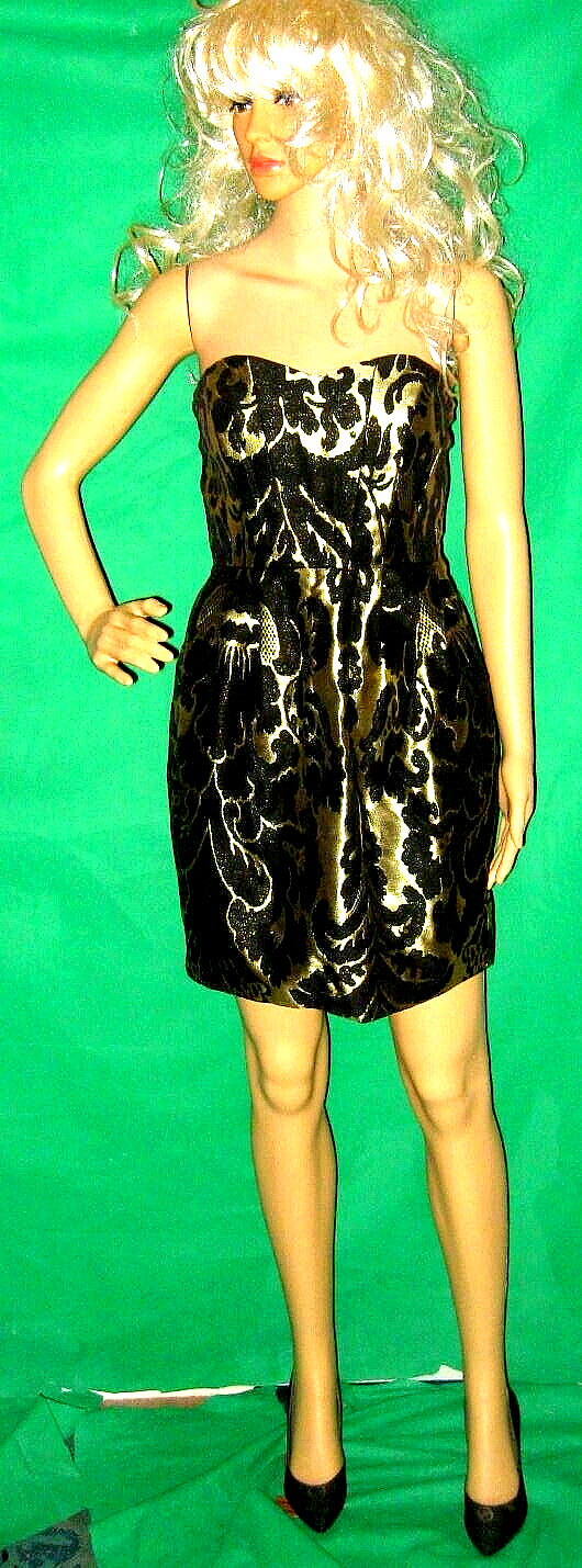 NEW 6 gold BURN OUT satin black dress evening club cocktail party prom wedding
