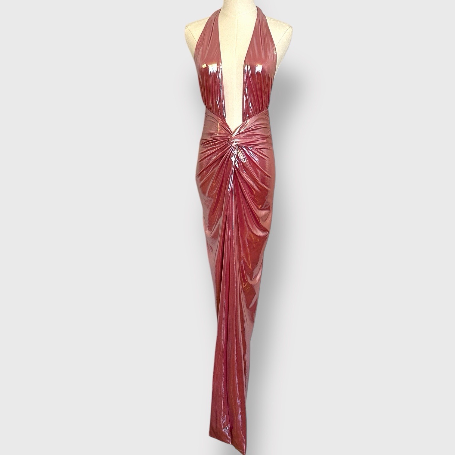 $798 Retrofete Nissa Dress Pink Gold Lame Knotted Halter Designer Rare Small