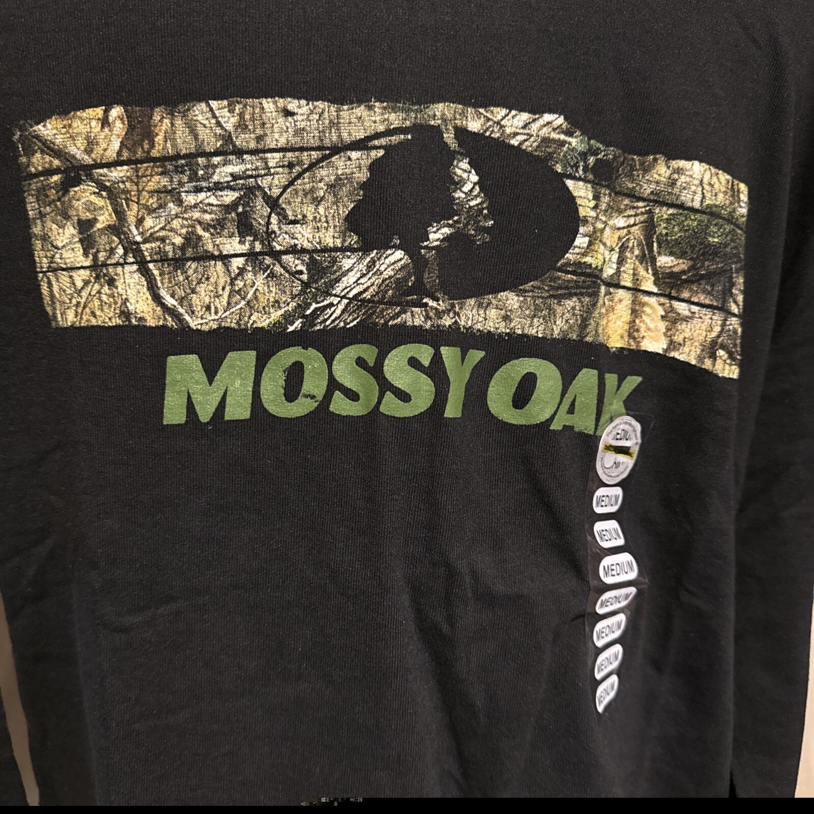 Mossy Oak Men’s Medium Long Sleeve Black T-Shirt With Camouflage Logo