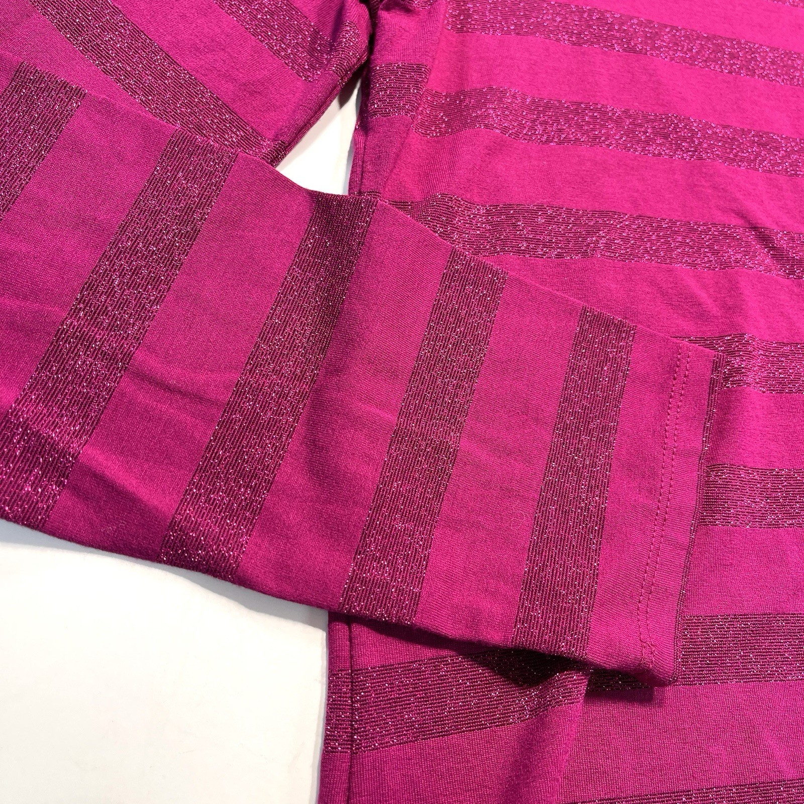 Talbots Long Sleeve Pink Striped Top Solid And Metallic Size Medium