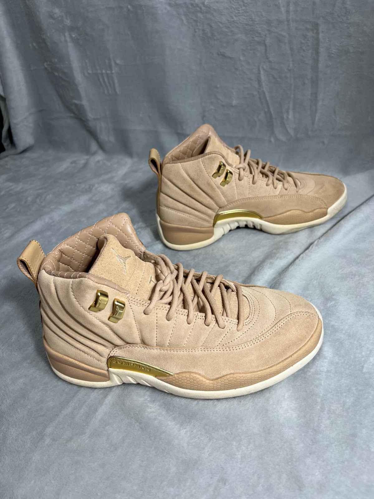 Nike Air Jordan 12 Retro Wheat Blush Beige Suede Gold Women Sneakers US 7 EU 38