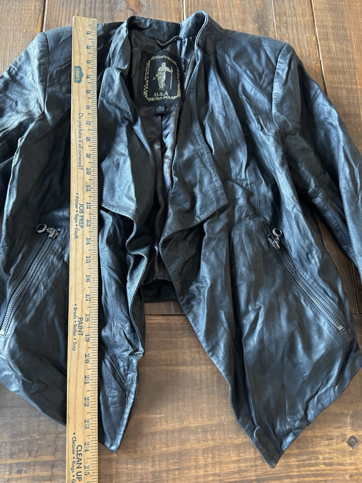 My Tribe Leather Moto Jacket Black Waterfall Front Size Large Made in USA