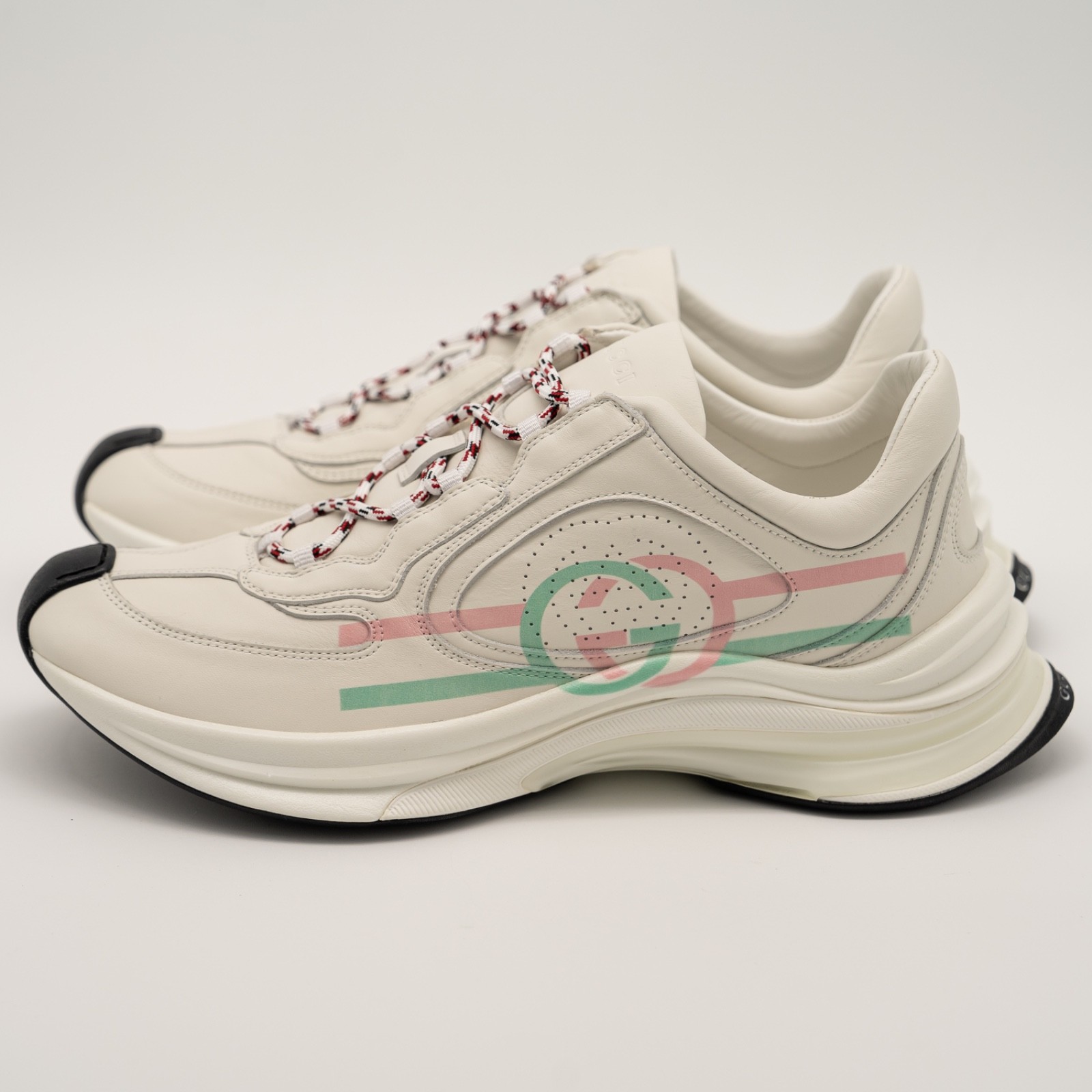 size 41eu 11 us Gucci Run Sneaker White Pink Turquoise Leather GG