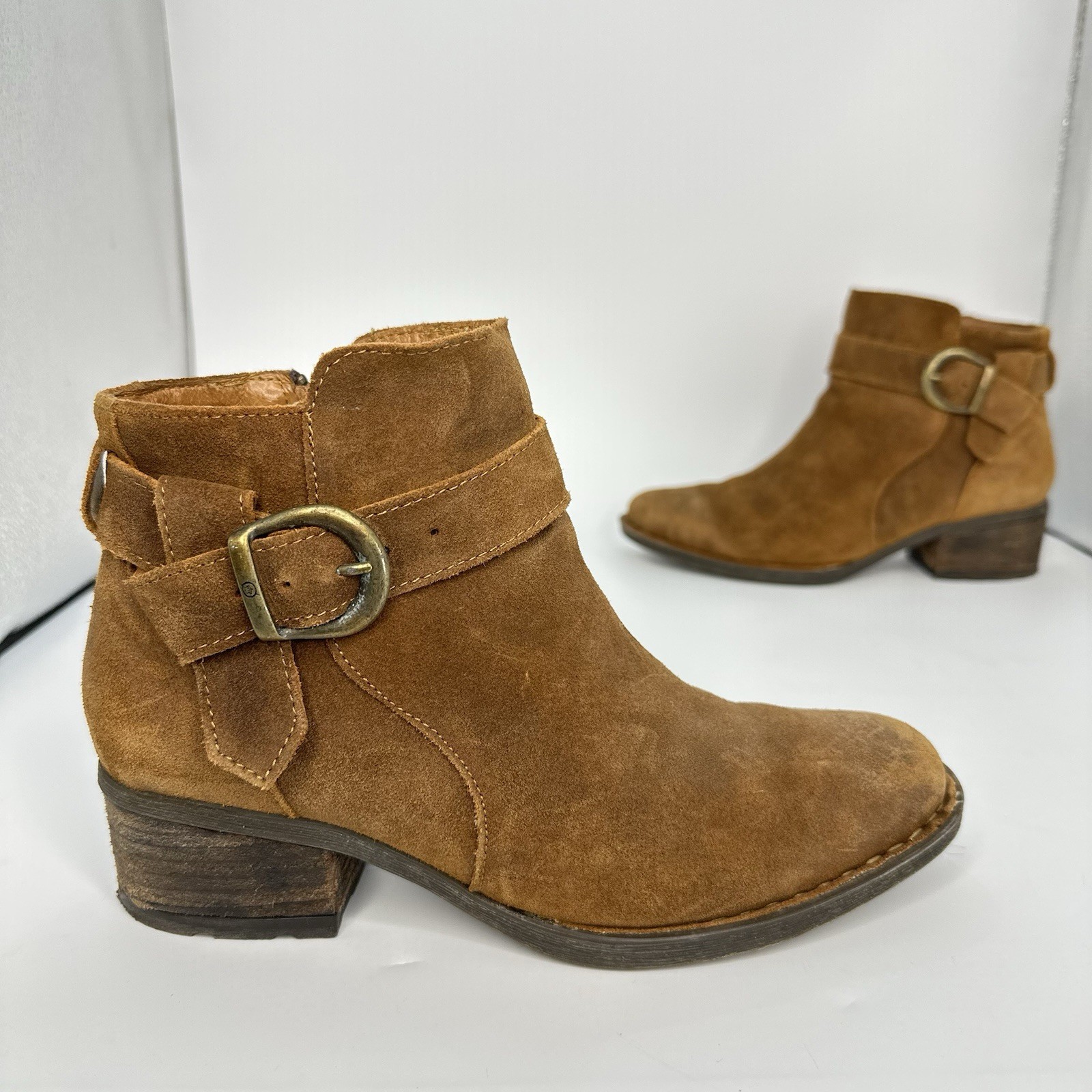 Born-Morocco Size 7.5 Women Ankle Boot Side Zip Leather Rust Brown