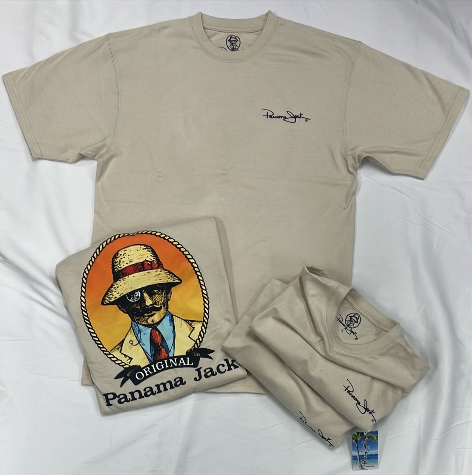 Panama Jack T-shirts, Size LG, Lot of 4,Cotton Blend Heavy Weight Unisex Khaki