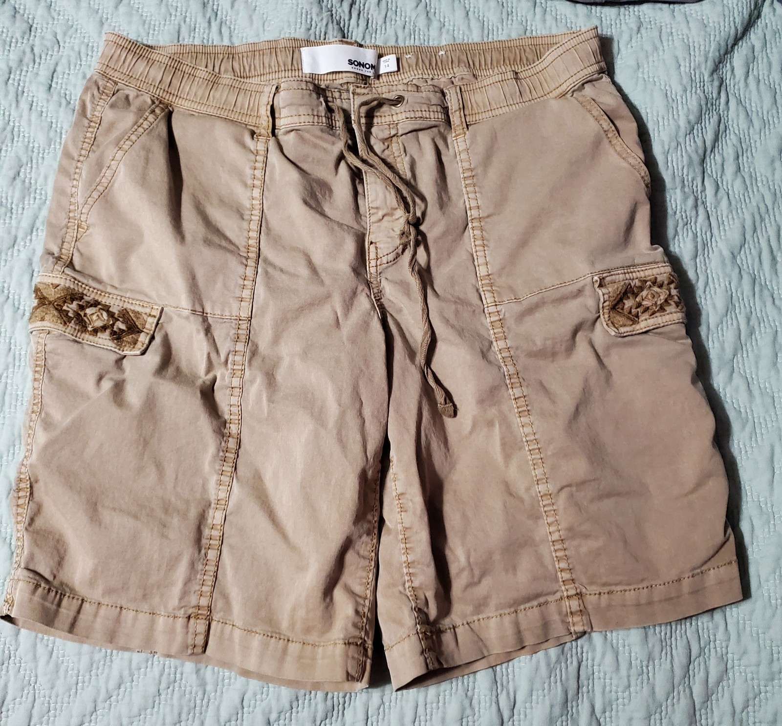 Sonoma Goods For Life Women’s Beige Cargo Shorts 14 Cotton Canvas Drawstring