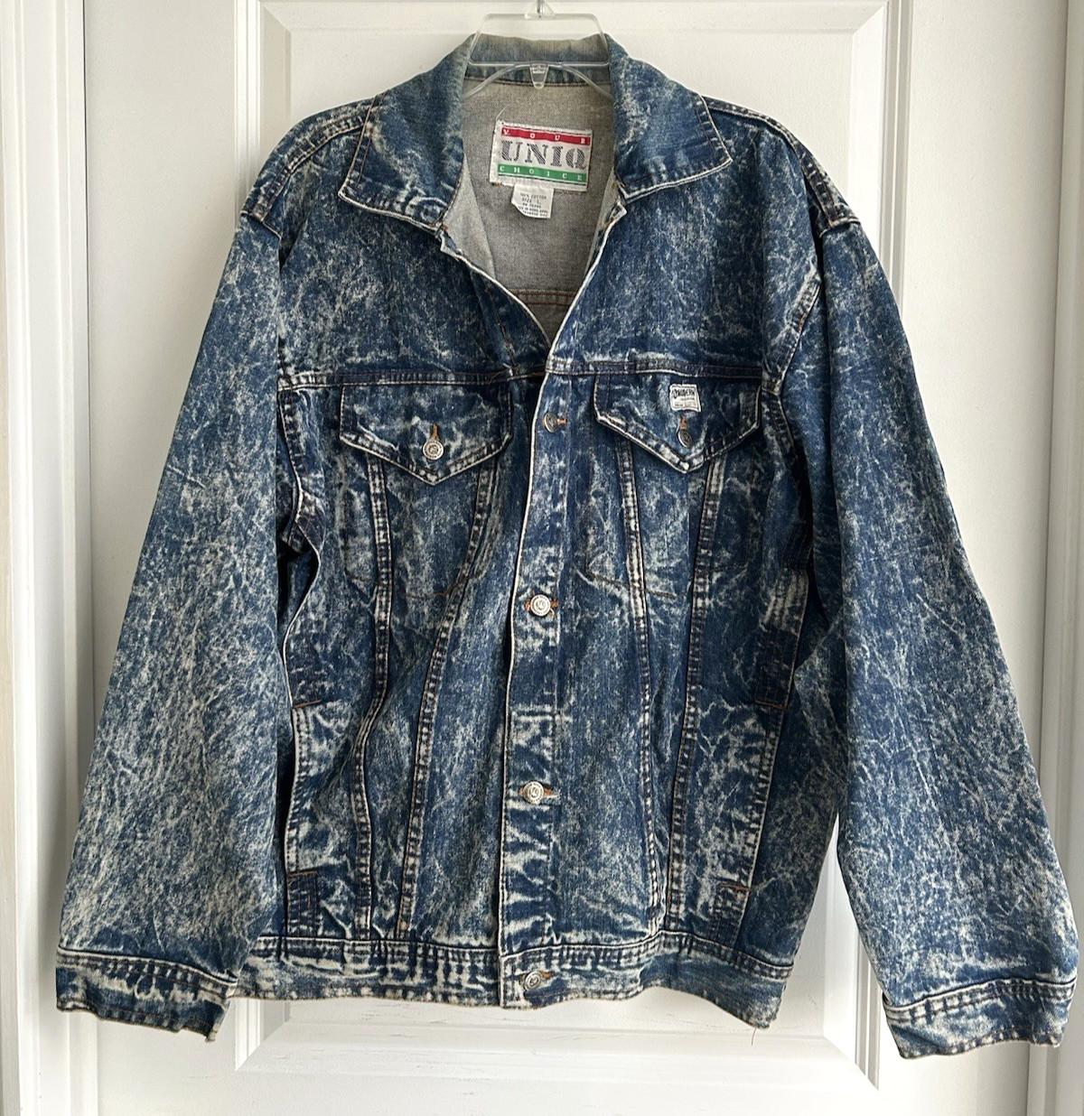 Vtg Acid Wash Denim Jean Jacket Men’s Large 90s Grunge Oversized Hip Hop Coat