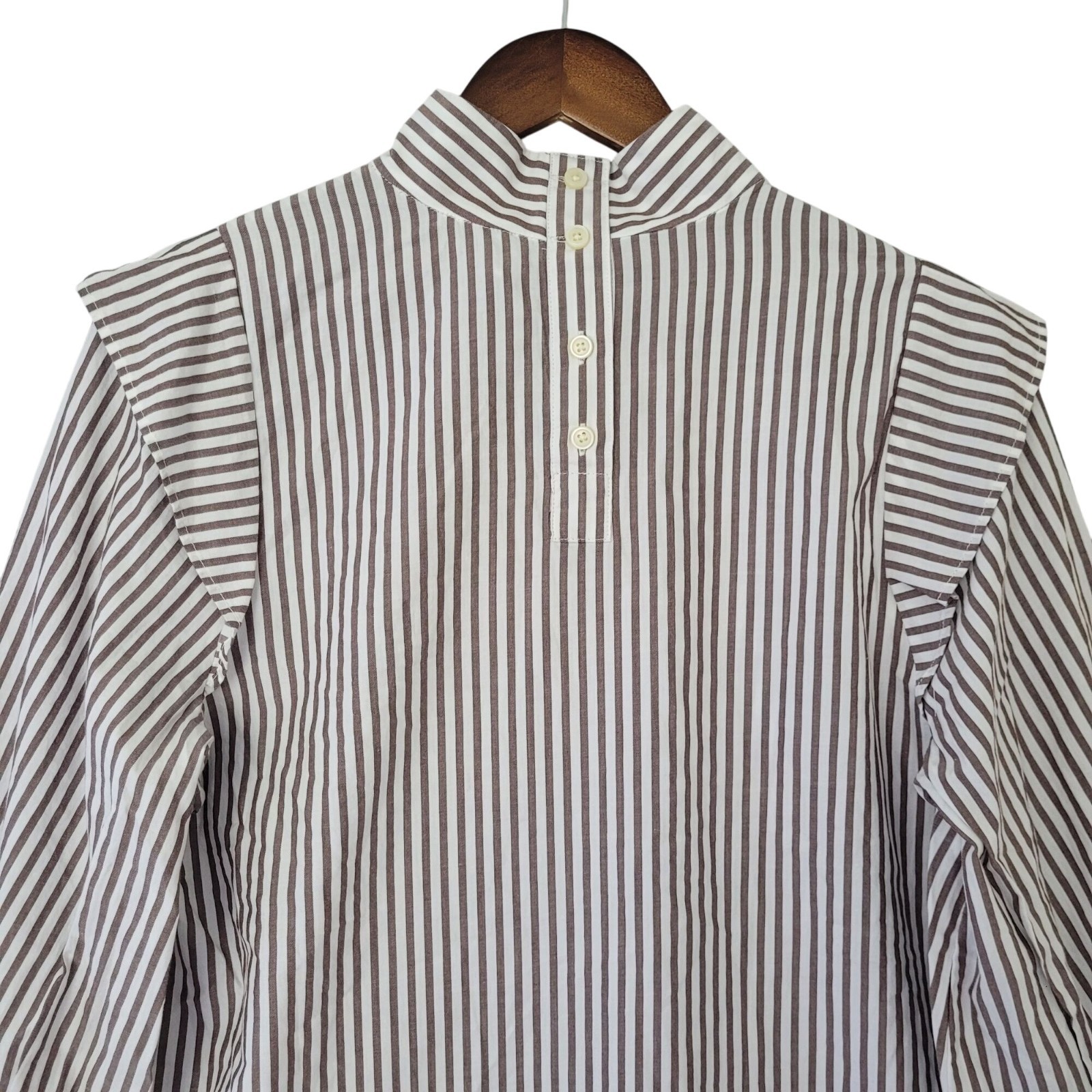 Everlane The Wing Shoulder Mockneck Top Womens Size 6 Pecan White Stripe NWT