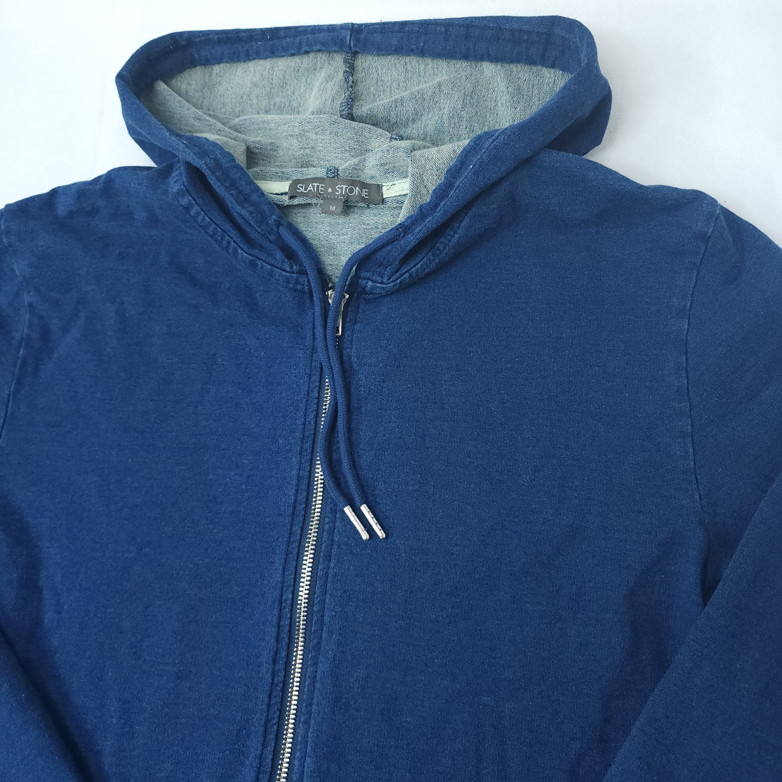 Slate & Stone Washed Blue Zip Up Hoodie Jacket w/ Pockets Mens Size M Med $298