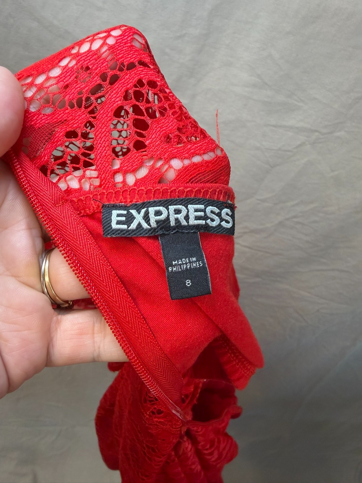 Vibrant Red Express Mock Neck Sheath Dres Lace Floral Size 8