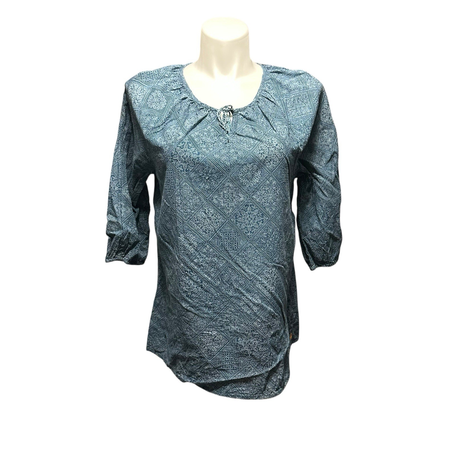 Natural Reflections Women’s XL Top Blue Floral 3/4 Sleeve Casual Comfort Shirt