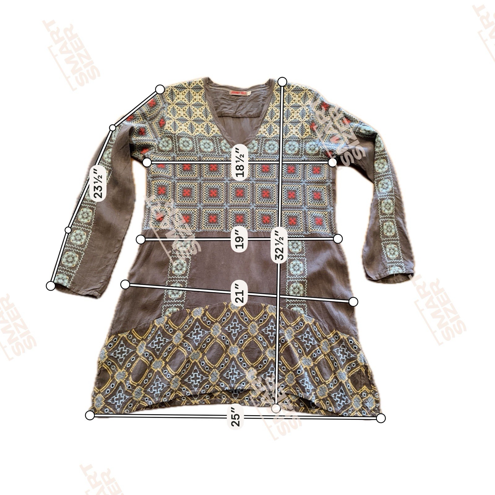 Johnny Was Embroidered Tunic Top Blouse eyelet embroidery Bohemian Cupro Rayon S