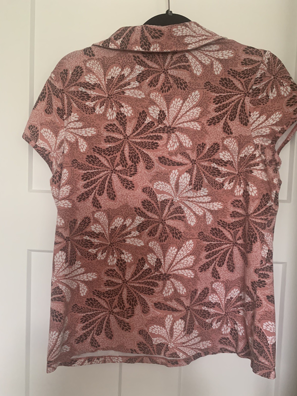 Sonoma Womens XL Pink Floral Top Short Sleeve Johnny Collar V-Neck Blouse Casual