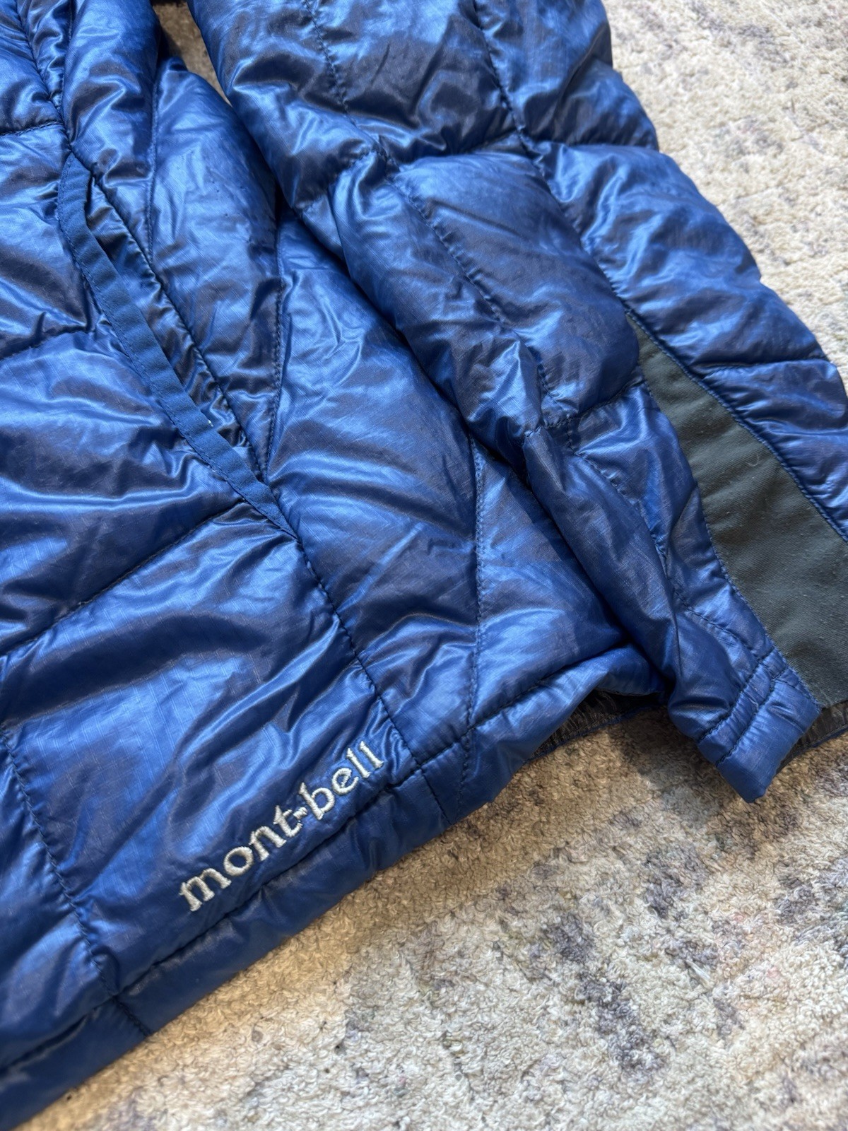 Montbell Down Puffer Jacket Mens Size Small Blue Ultralight Full Zip Outdoor