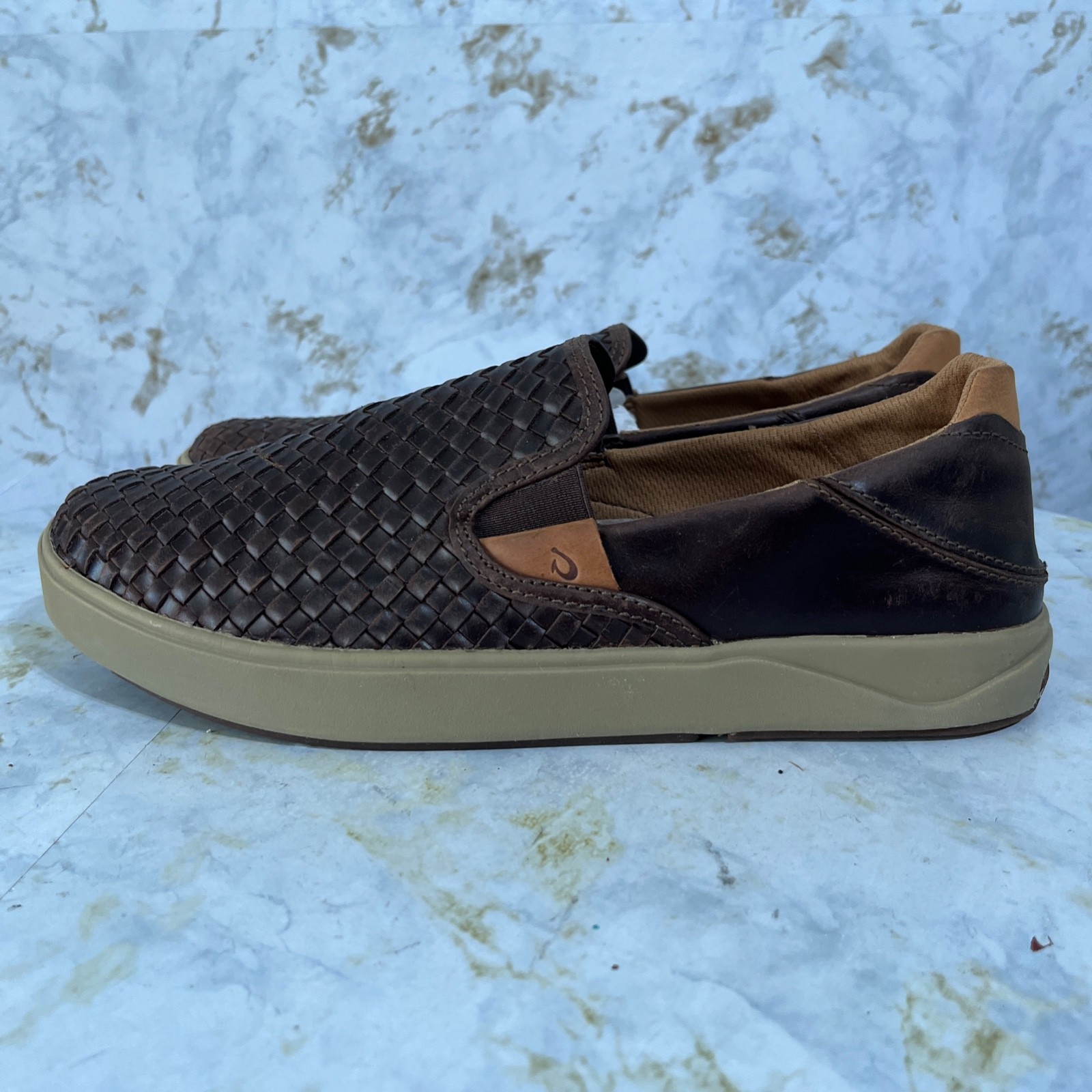 Olukai Lae’ahi LauHala Mens Size 11 Shoes Brown Leather Comfort Casual Sneaker