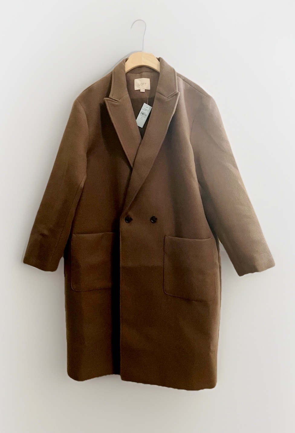 LOFT Double-Breasted Patch Pocket Trench Coat Notch Lapel XL-P Brown Oversized