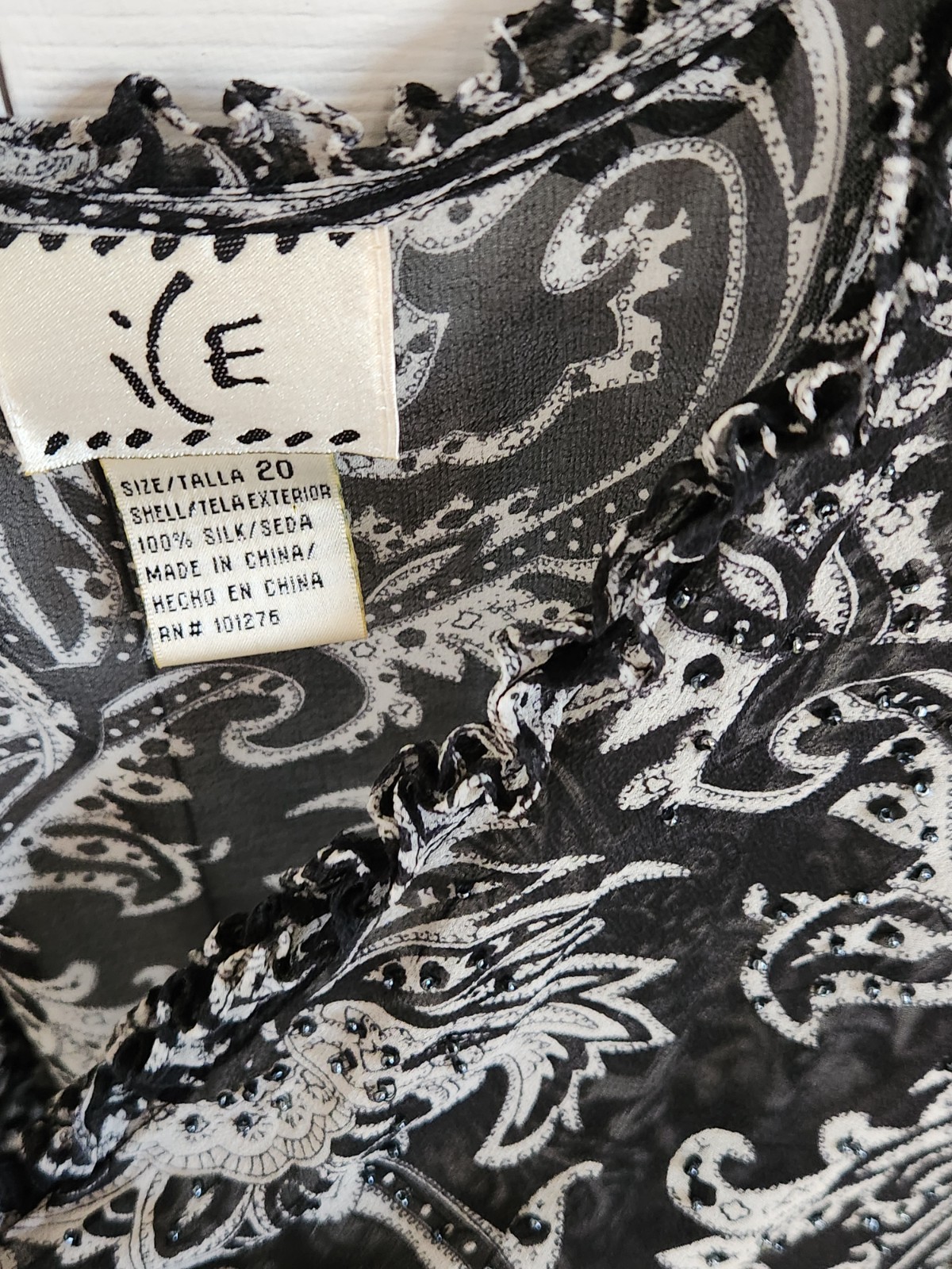 Vintage ICE brand 100% SILK Sheer Top Kimono Ruffles Beaded Accent Y2K ~ size 20