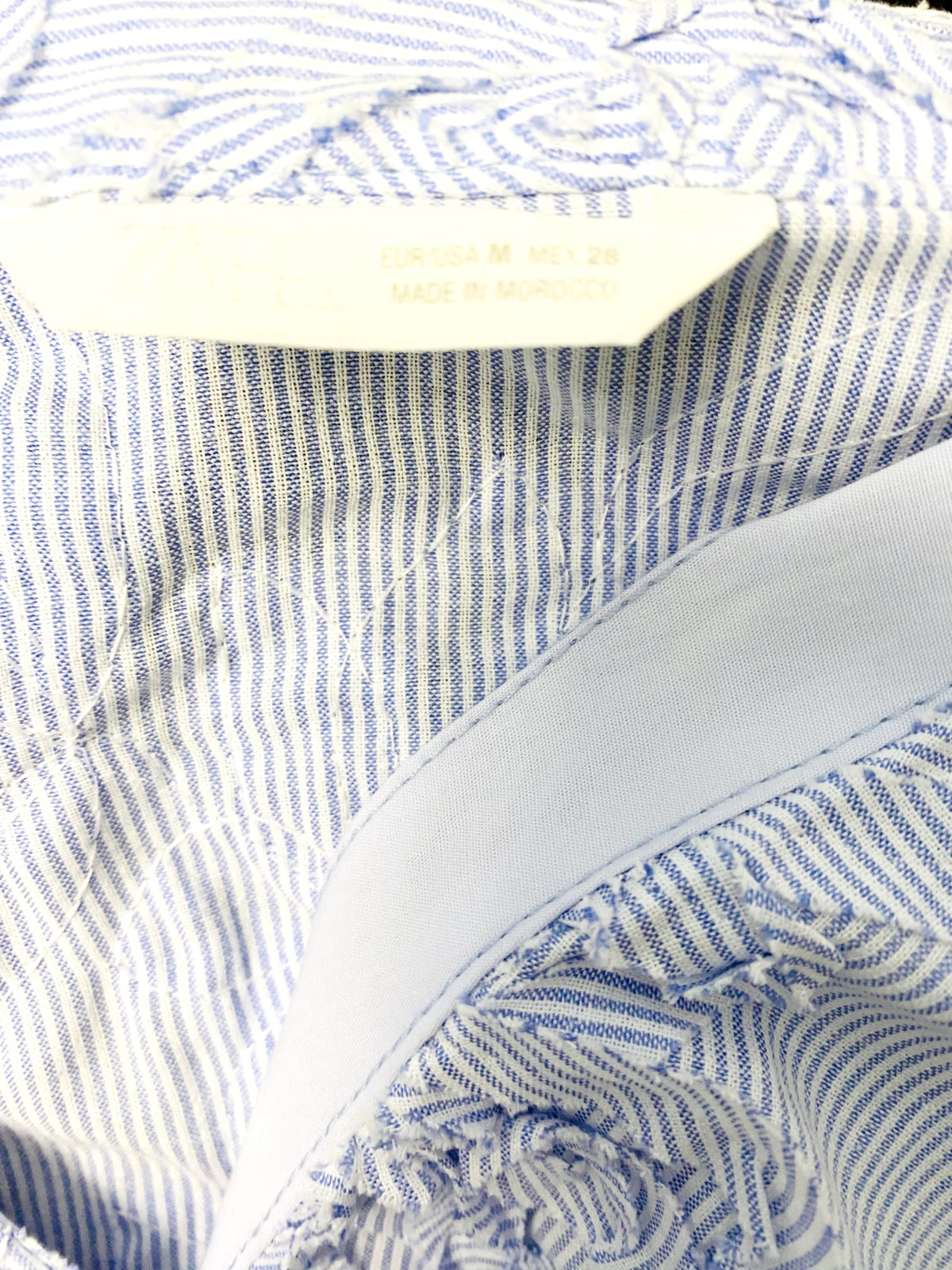 NWOT Zara Structured Striped Pretty Summer Poplin Blouse Fabric Flowers Size M