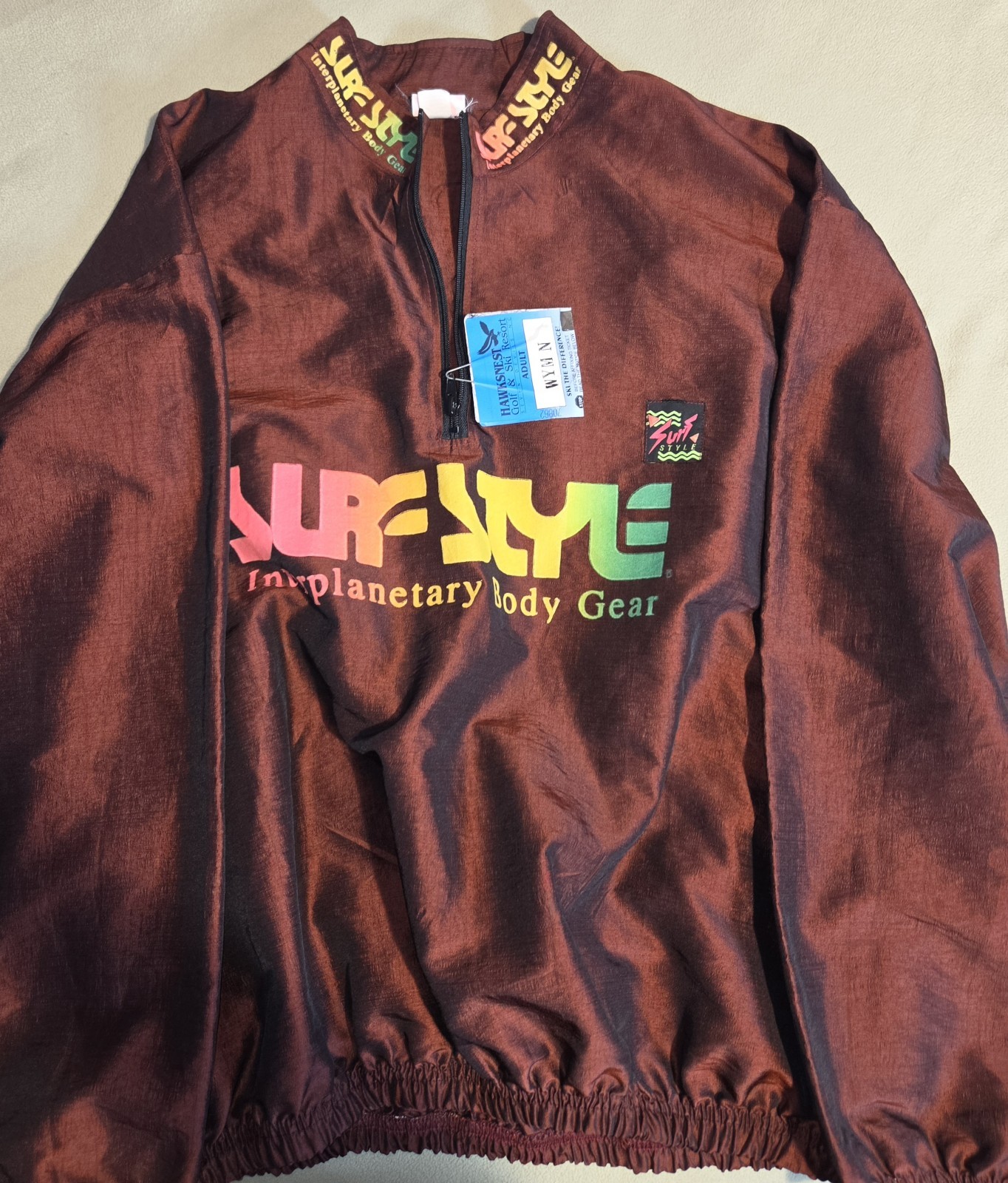 Vintage Surf Style Windbreaker Jacket Sz L Iridescent 1/4 Zip Tags