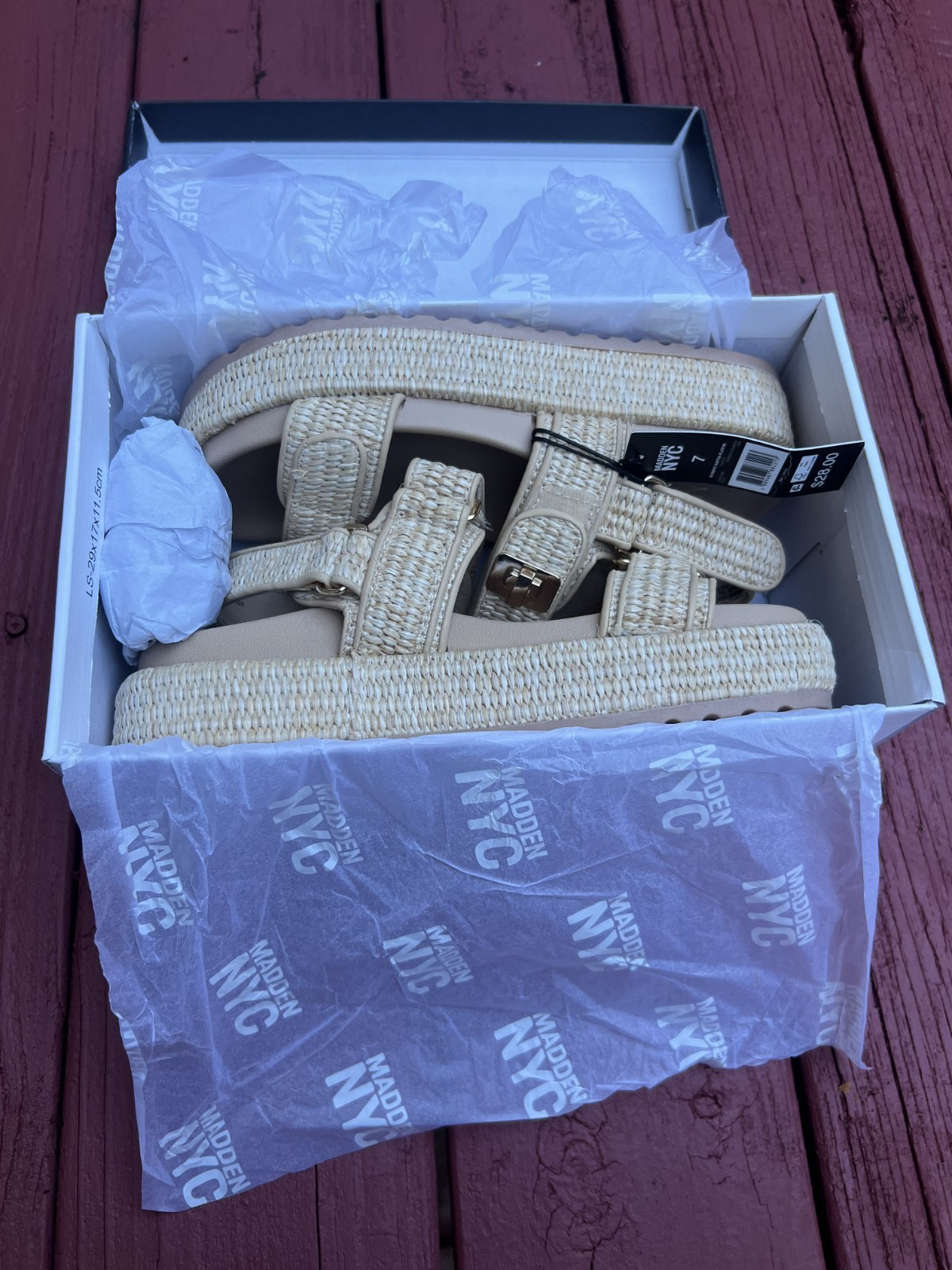 Steve Madden NYC Bigmona Platform Sandals Natural Raffia Fiber Women’s Size7 New