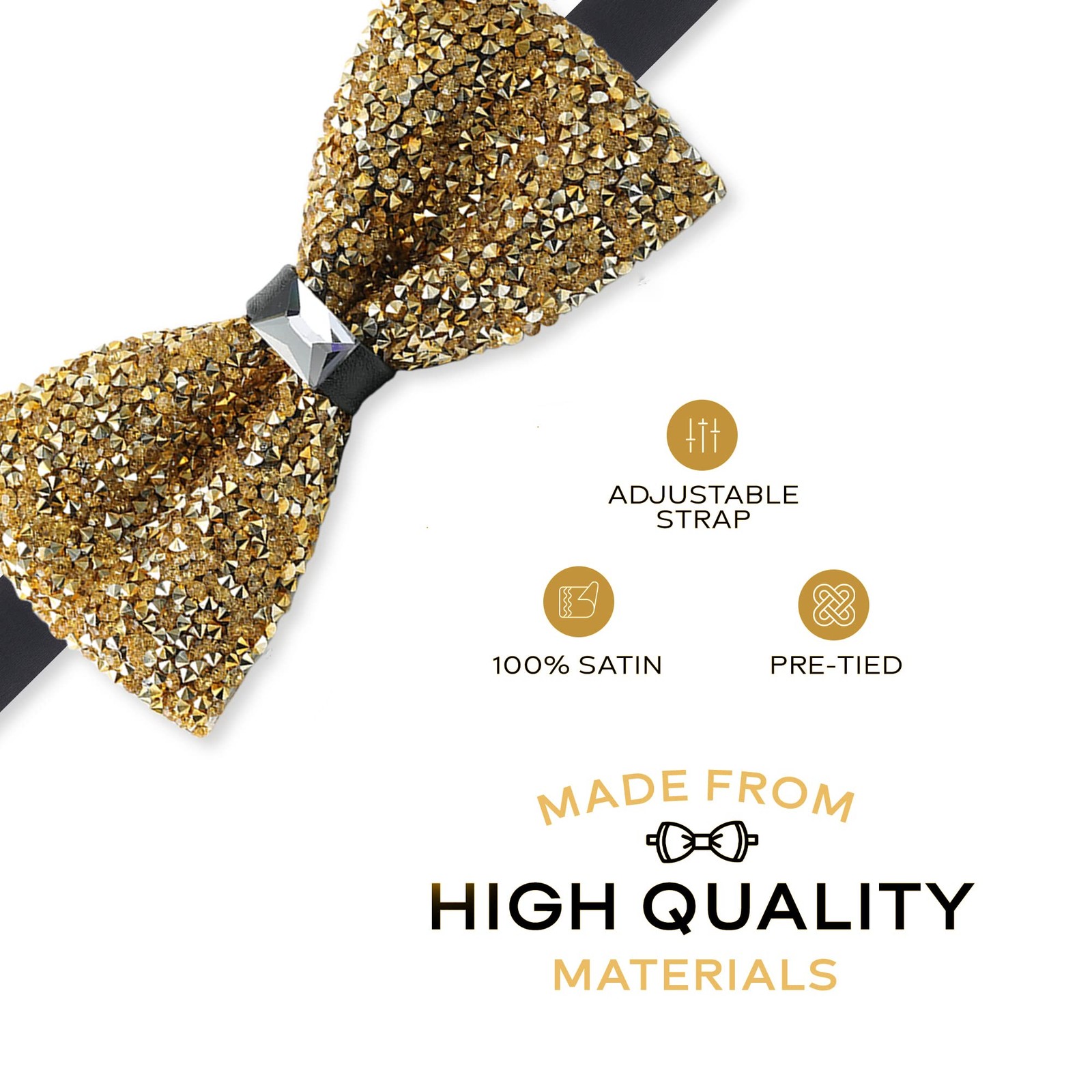 Gold Rhinestone Diamond Bow Tie – Pre Tied Sequin Bowties Length