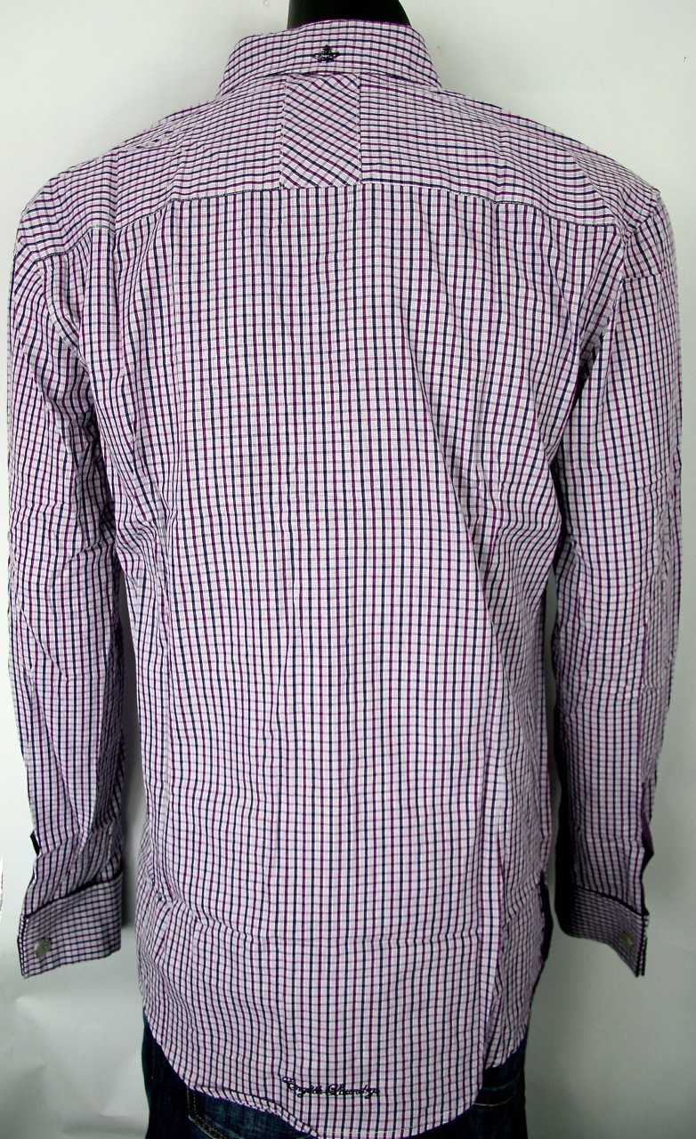 English Laundry Shirt Blaque Label Style ELW 1215 Poynton Purple Check Cotton