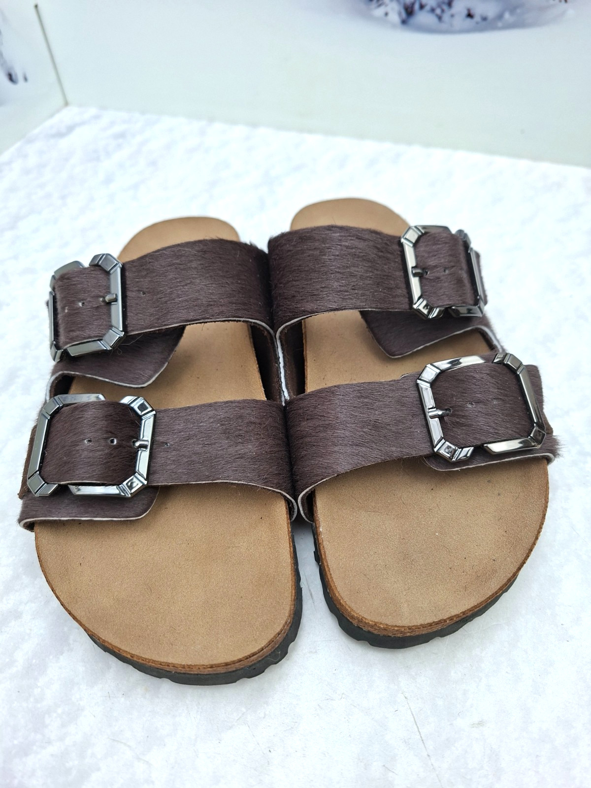 Dark Brown Real fur leather sandals for women Summer Outdoor womens shoes