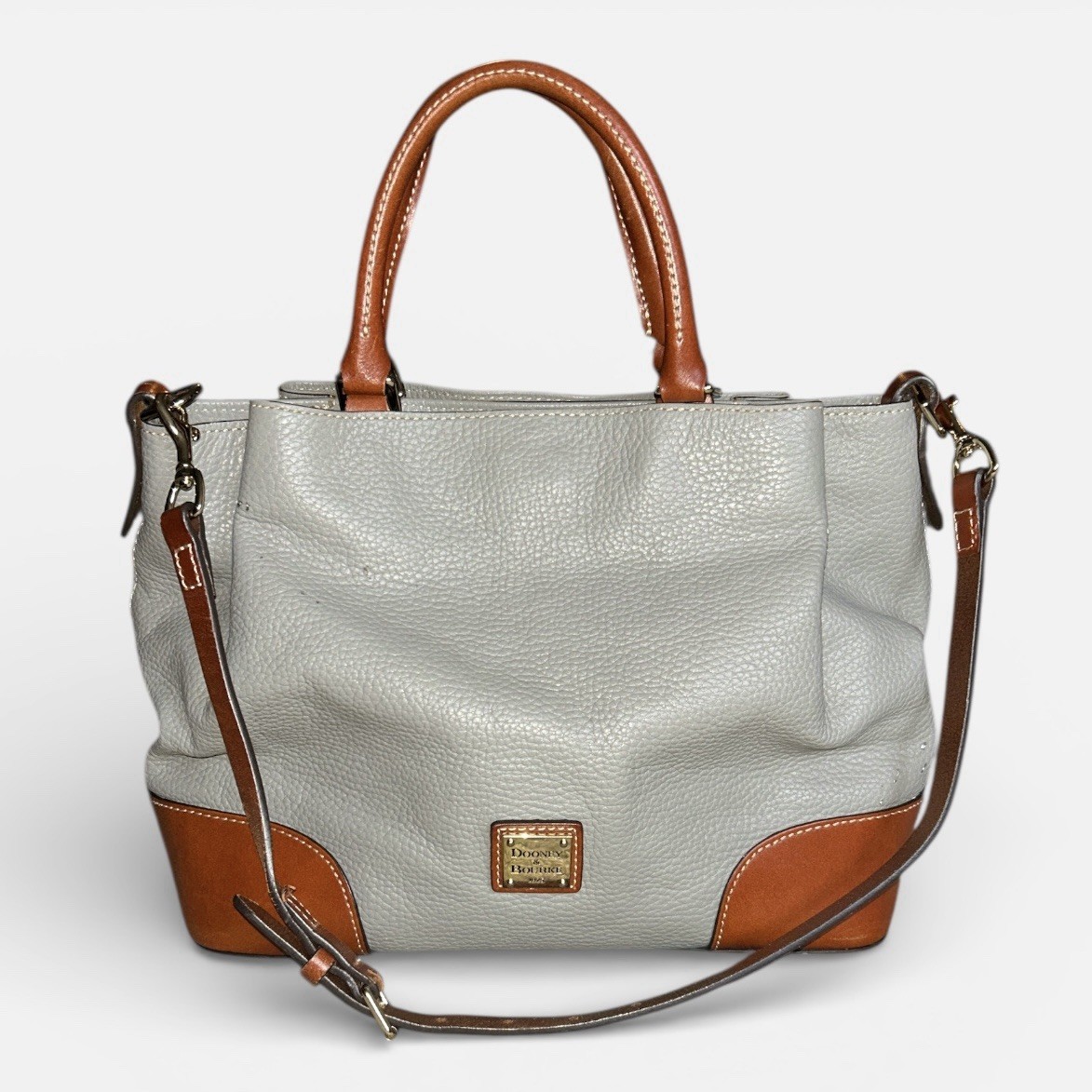 Dooney & Bourke Brenna Gray & Brown Pebble All Weather Leather Satchel Bag
