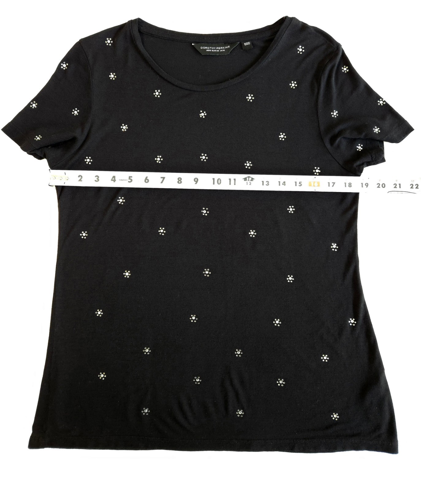 Dorothy Perkins Women Black Top with Daisy Rhinestones embellishments US 10/M
