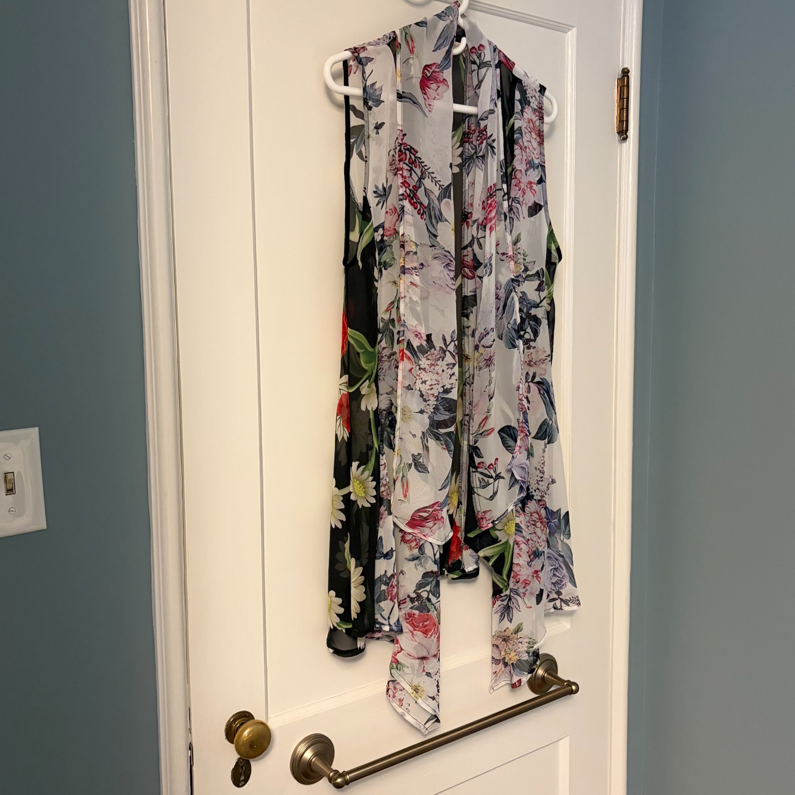 Soft Surroundings sheer floral patchwork open front kimono size L / XL bohemian