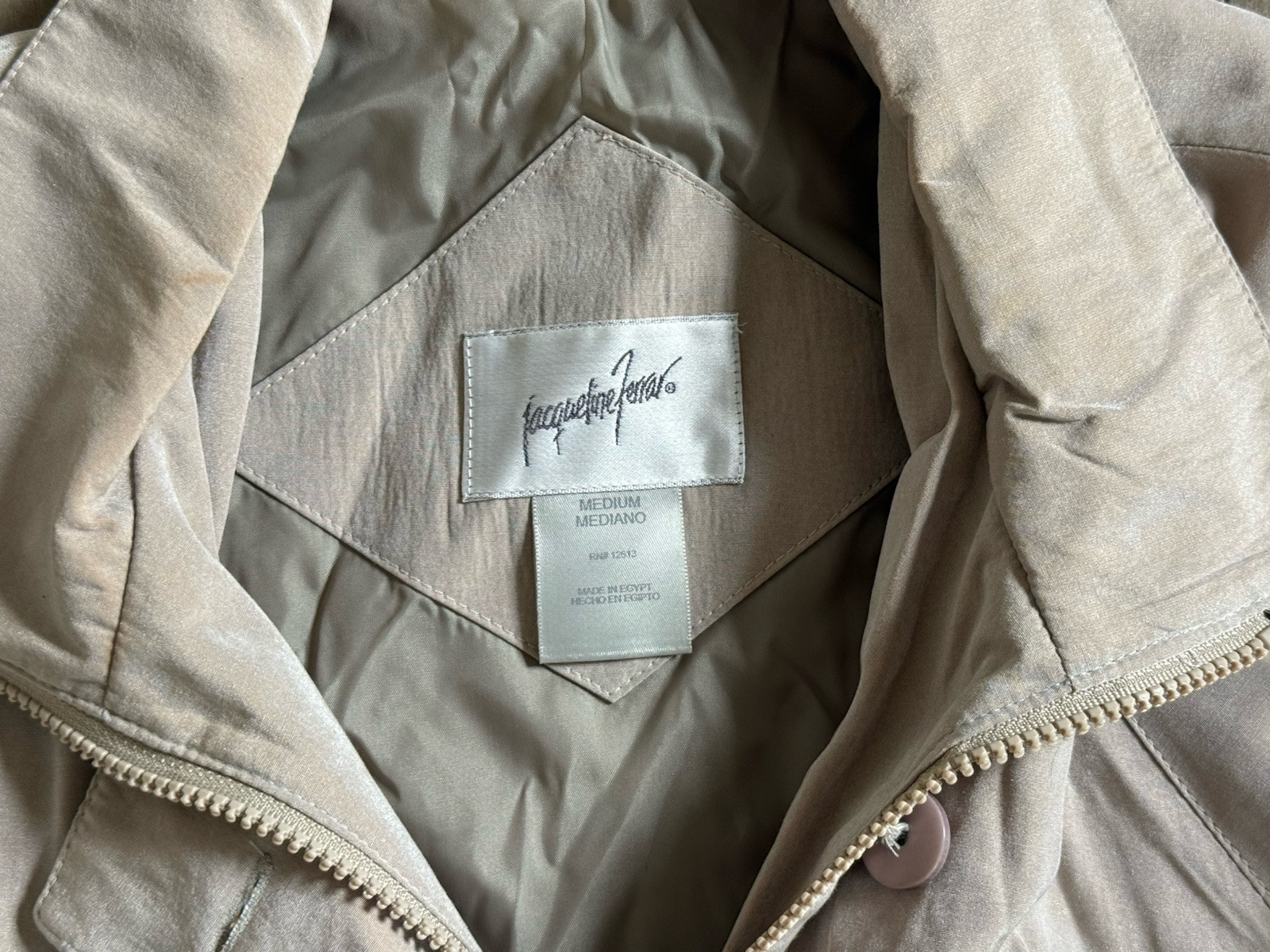 Vintage Jacqueline Ferrar Jacket Medium Tan Trench Coat Zipper Button