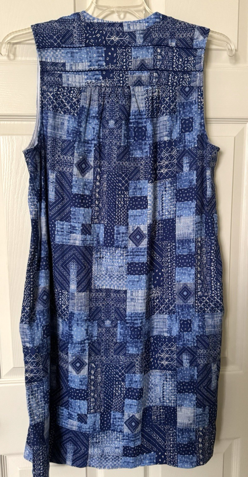 NWT J. McLaughlin NYLEE SLEEVELESS LINEN DRESS Diamond Patch Blue, LARGE $198