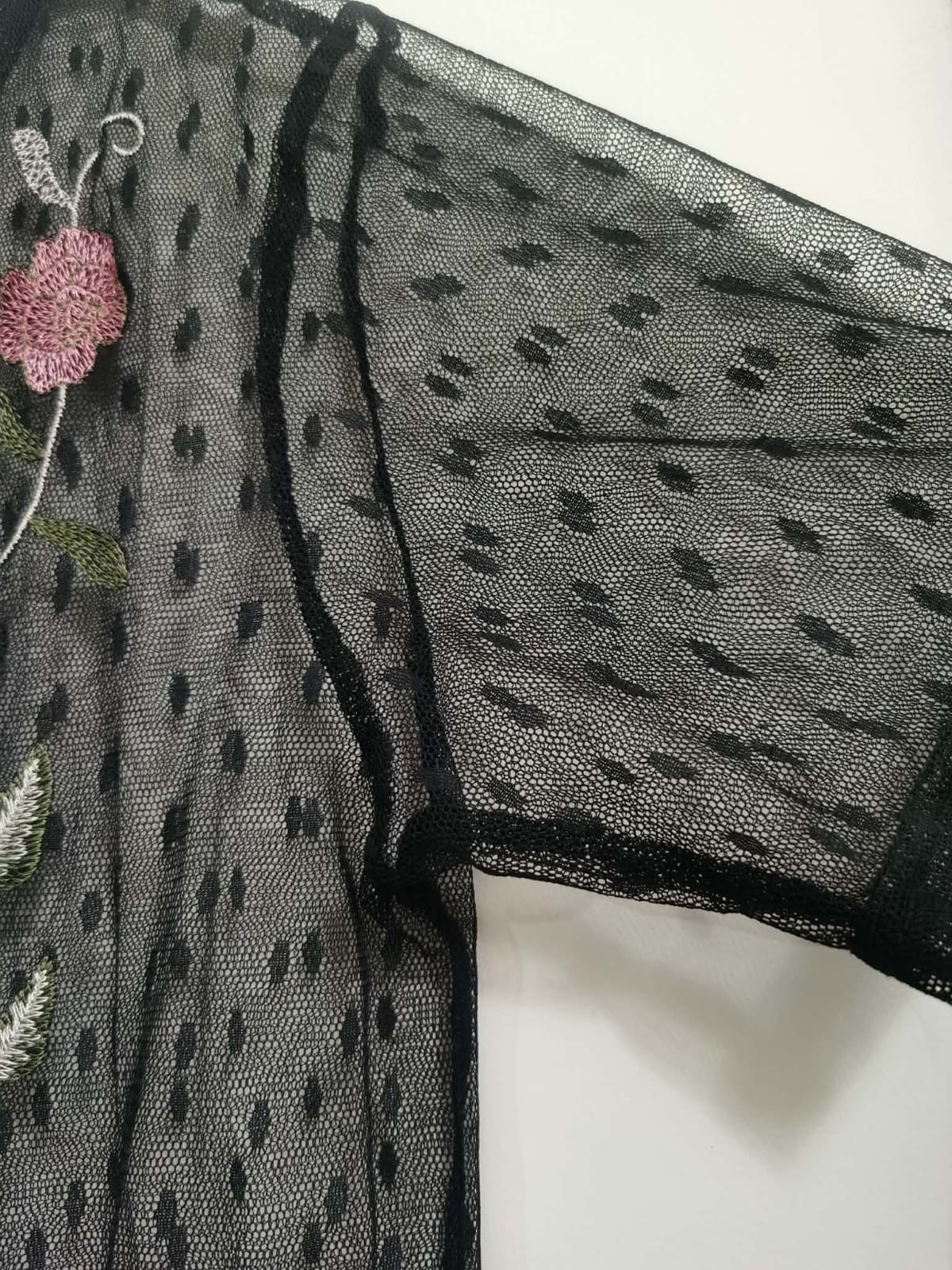 Women’s Black Mesh Floral Embroidered Midi Dress Short Sleeve Sheer size 2