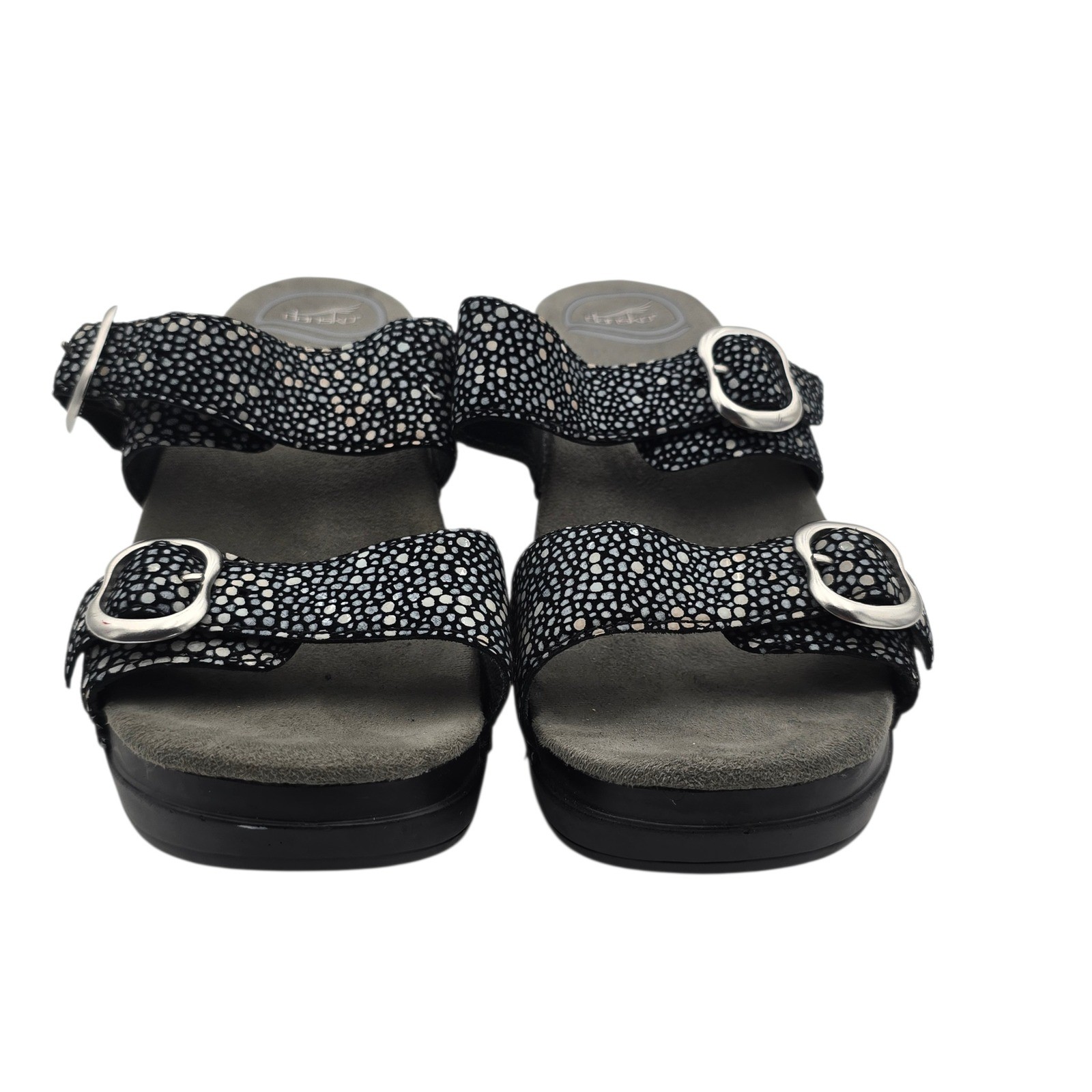 Dansko Reece Buckle Sandals Black Pebble Print Leather Comfort Size 38/7.5 Women