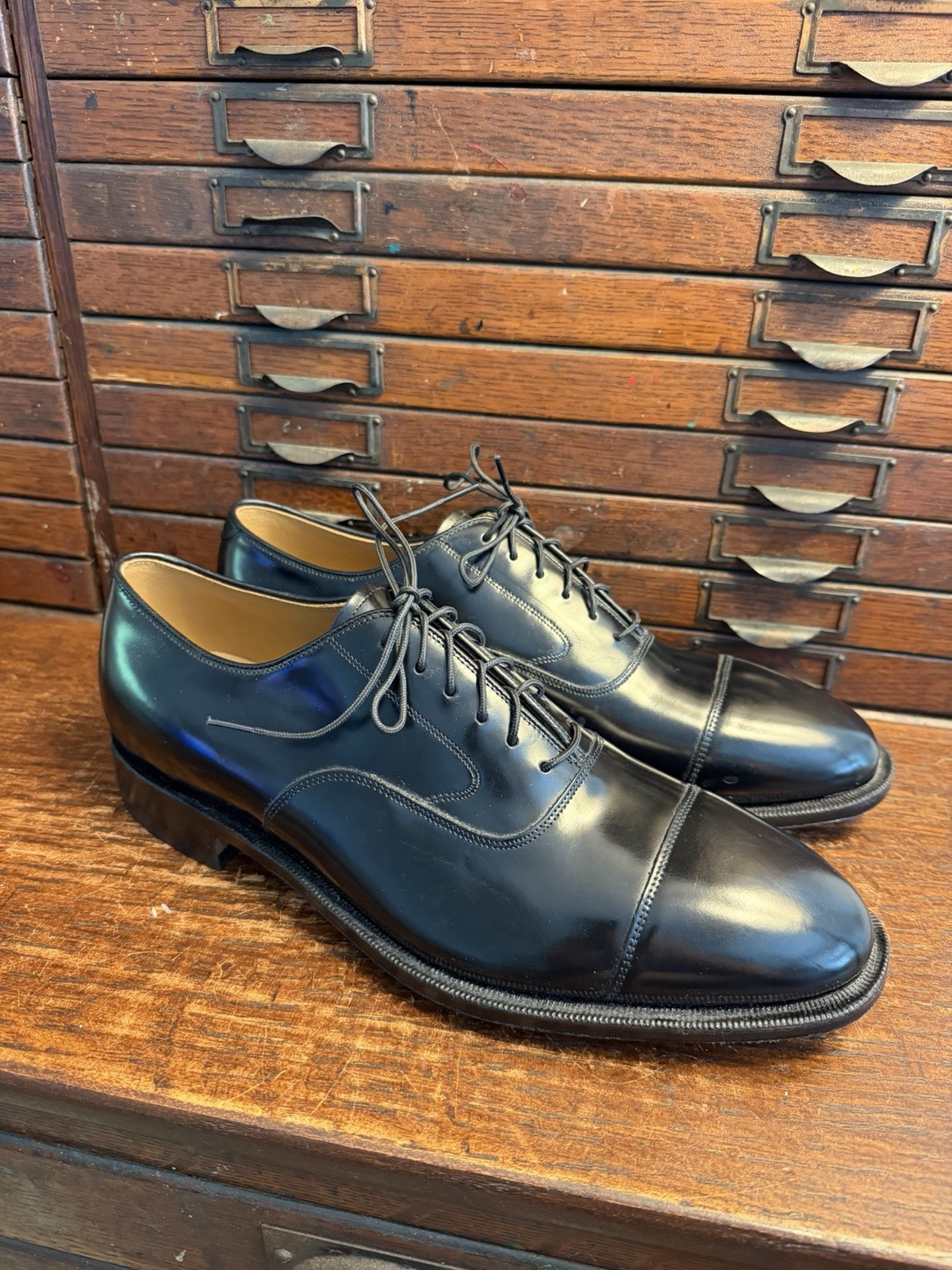 New! Mens 10.5 D JOHNSTON MURPHY OPTIMA Black Leather Cap Toe Oxford Dress Shoes