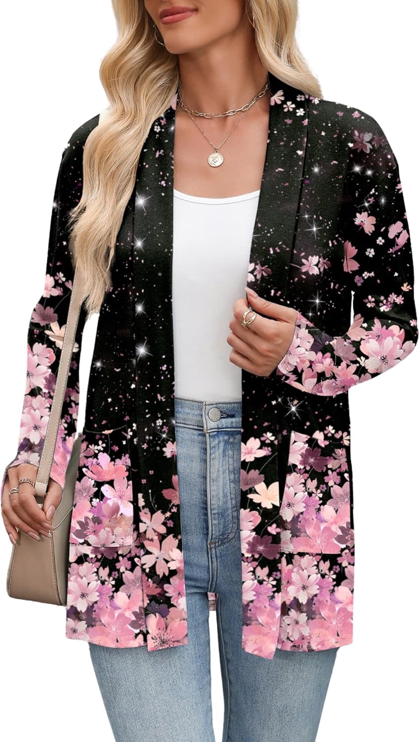Women’s Lightweight Open Front Cardigan Sweater Casual Loose Knit with Pockets