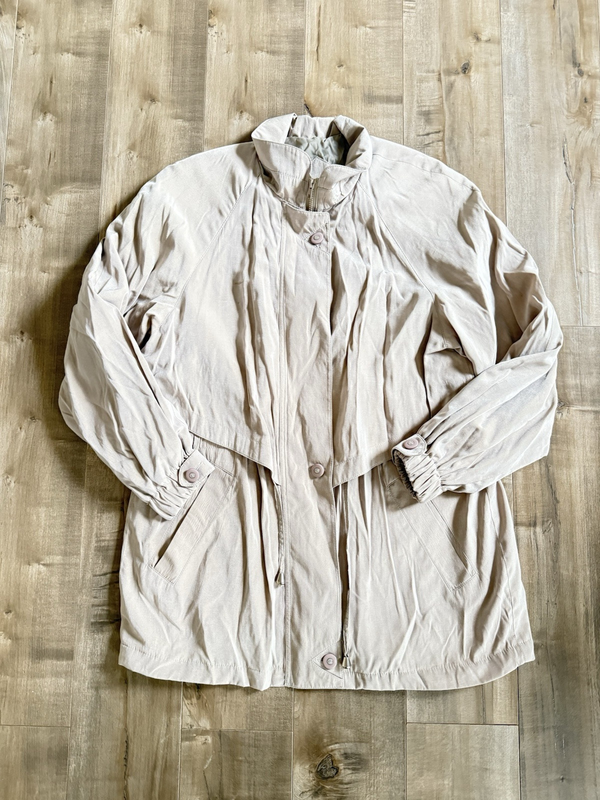 Vintage Jacqueline Ferrar Jacket Medium Tan Trench Coat Zipper Button
